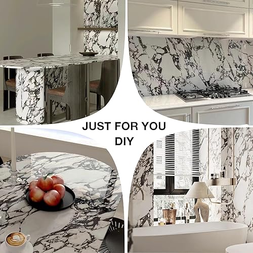 Miniatura 7 de PHINILUX Papel de contacto de mármol para cubierta de encimeras, 78.7 x 15.7 pulgadas, papel tapiz autoadhesivo extraíble, rollo de película de