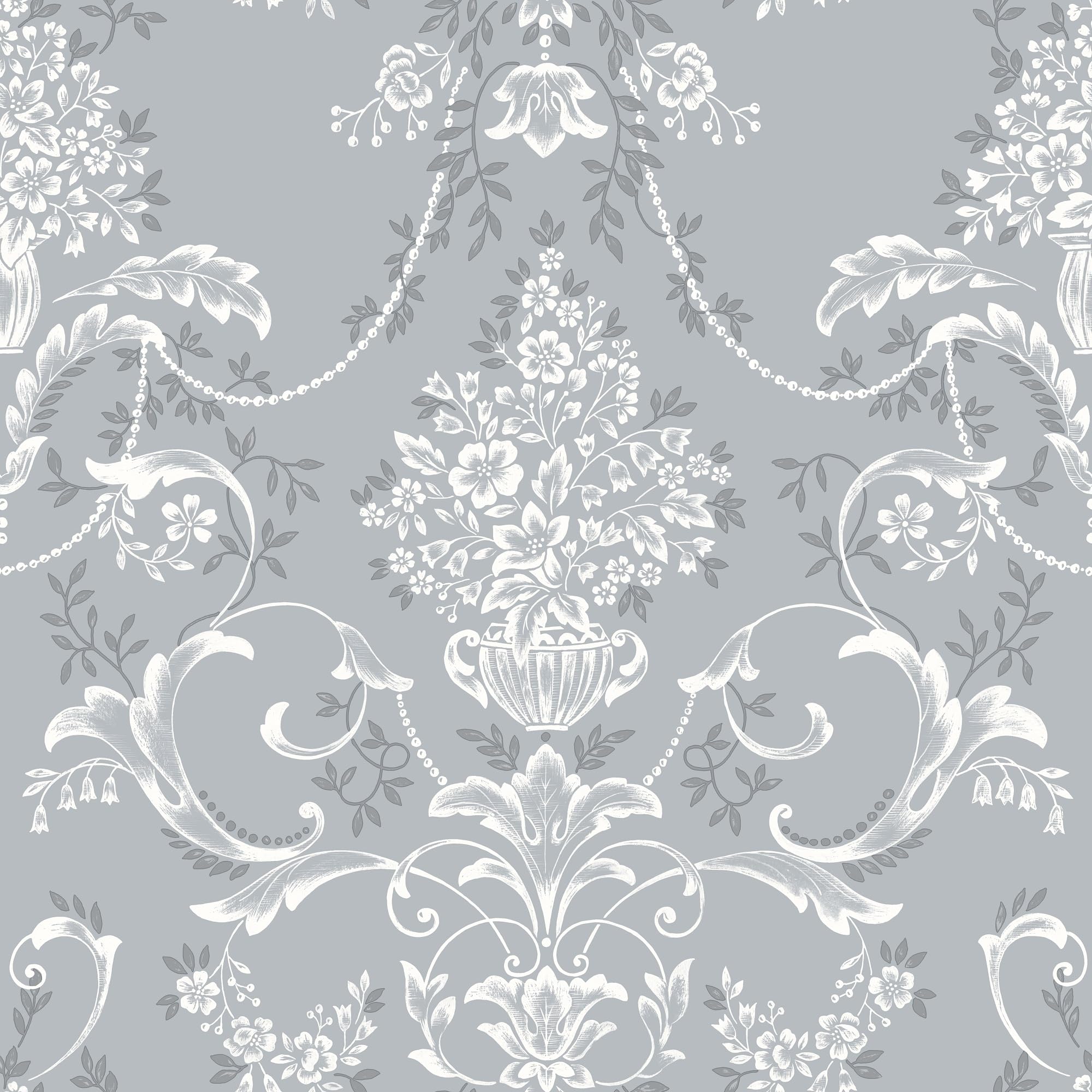 (Full Roll) Rasch Amelie Damask Blue White Wallpaper Roll 5061018358007