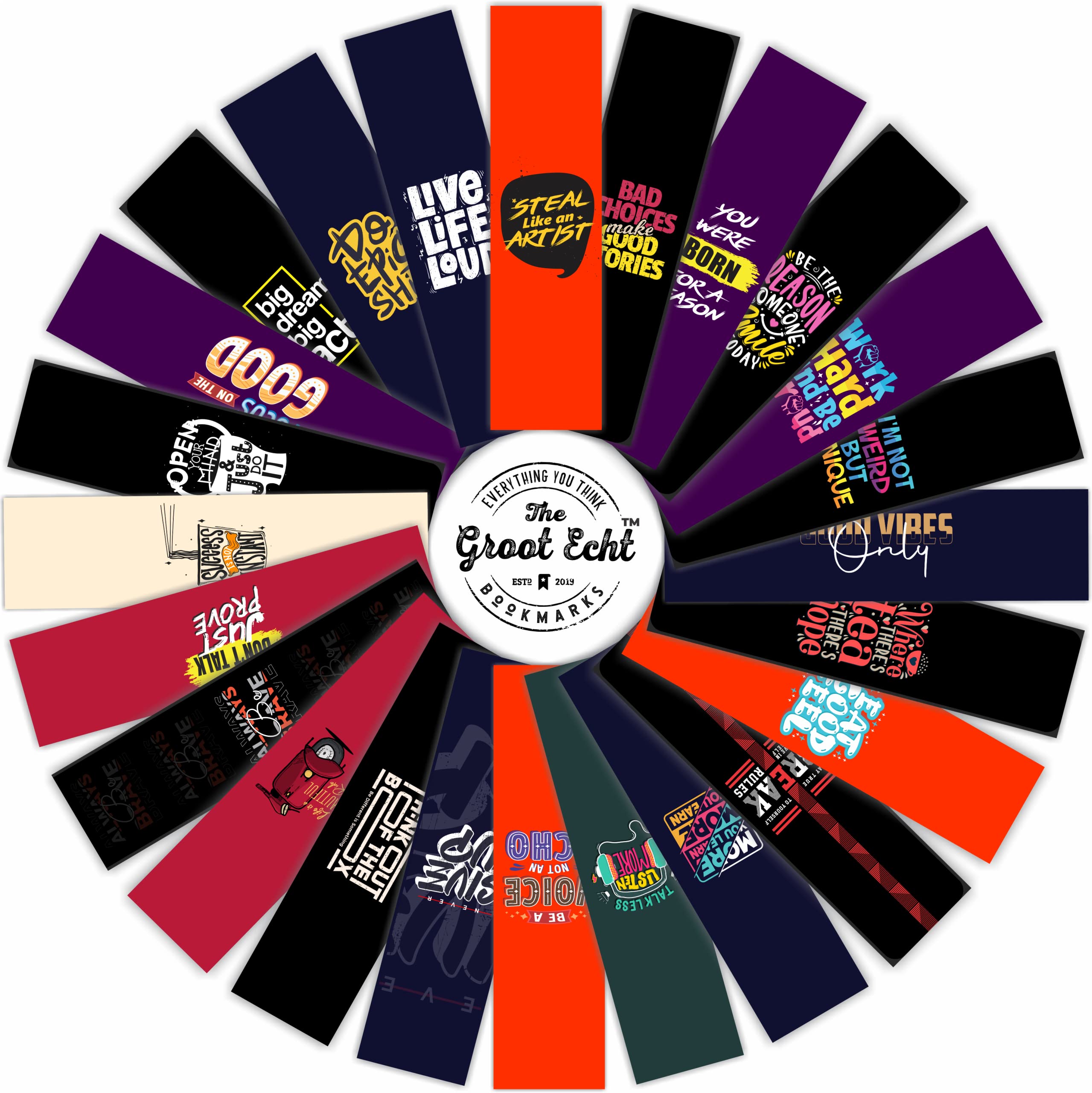 TGE Modern Bookmarks for Booklovers Pack of 24, Gifts for Book Lovers, Bookworm & Readers Made with Multi-Color Printing & Matt Coated Paperback Bookmarks Two Side Printed, Product by The Groot Echt