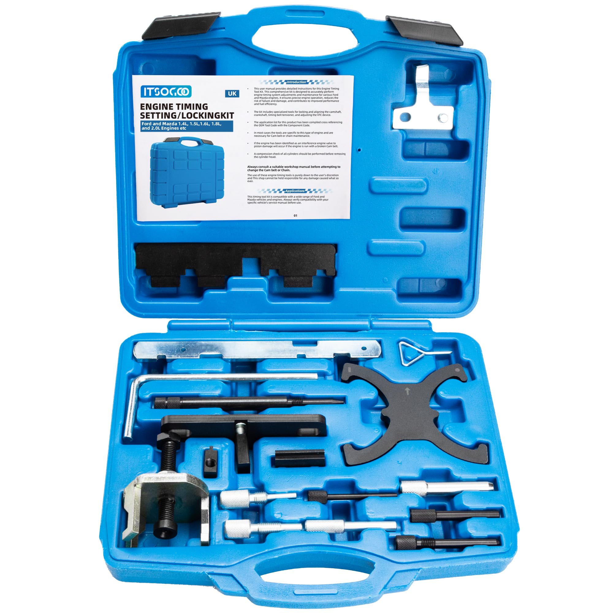 18 Piezas Kit de Herramientas de Sincronización de Motor,Herramienta de Bloqueo del Volante del árbol de Levas Compatible con Ford Mazda 1.4 1.6 1.8 2.0 Di/TDCi/TDDi ECOBOOST 1.6 Ti-VCT 1.5 1.6