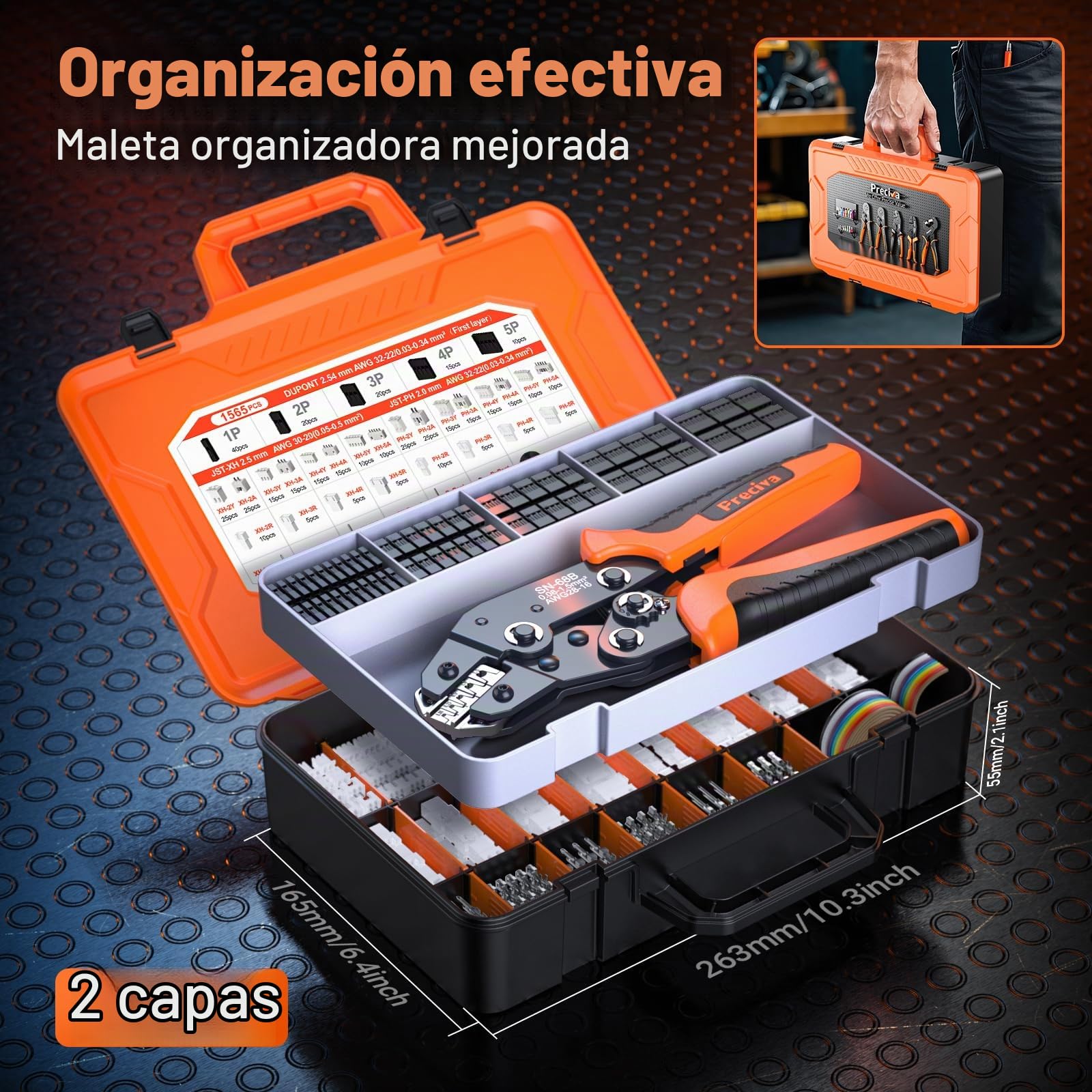 Alicates Electricista Crimpadora con 1565 conectores 0.08-1.5mm² ，Adecuado para ATX, EPS, PCIE, SATA