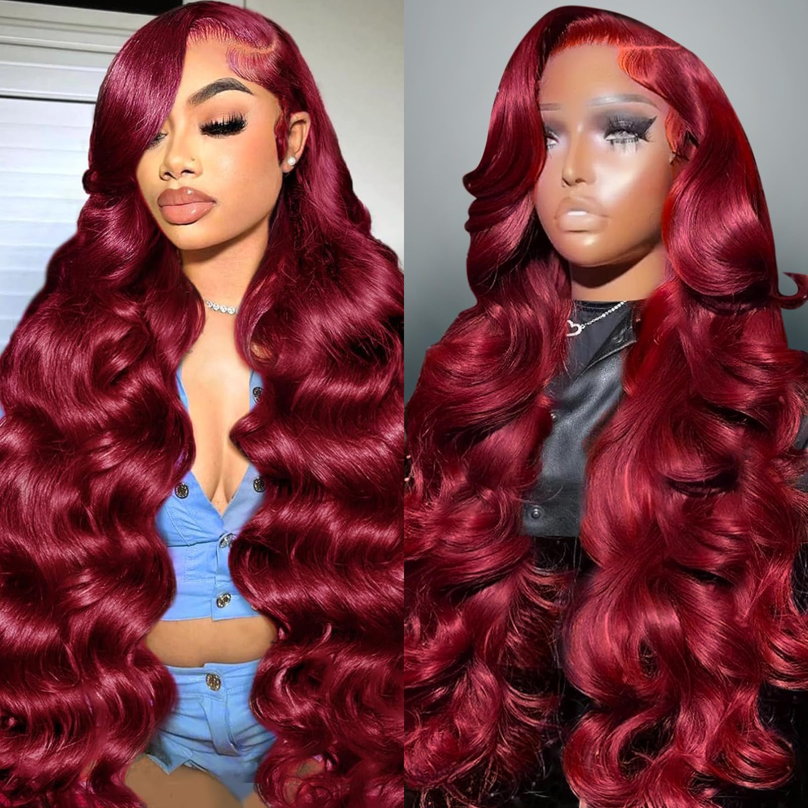 26 Inch 99j Burgundy 13x4 Body Wave Lace Front Wigs Human Hair 180 Density Glueless HD Transparent Lace Frontal Wigs Human Hair Pre Plucked With Baby