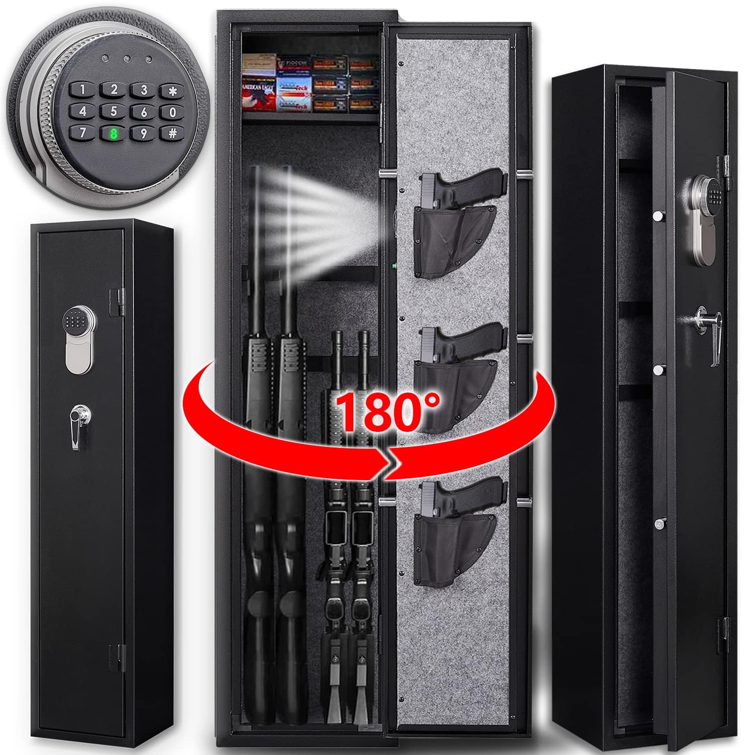 Digital Gun Safe, Wide-Angle Opening and Closing 180°Gun Lock, 4 Gun Large Rifle Gun Safes for Home Rifle and Pistols, Gun Safe Rifle and Pistol with Indoor Rifle Safe PIN Code Unlock