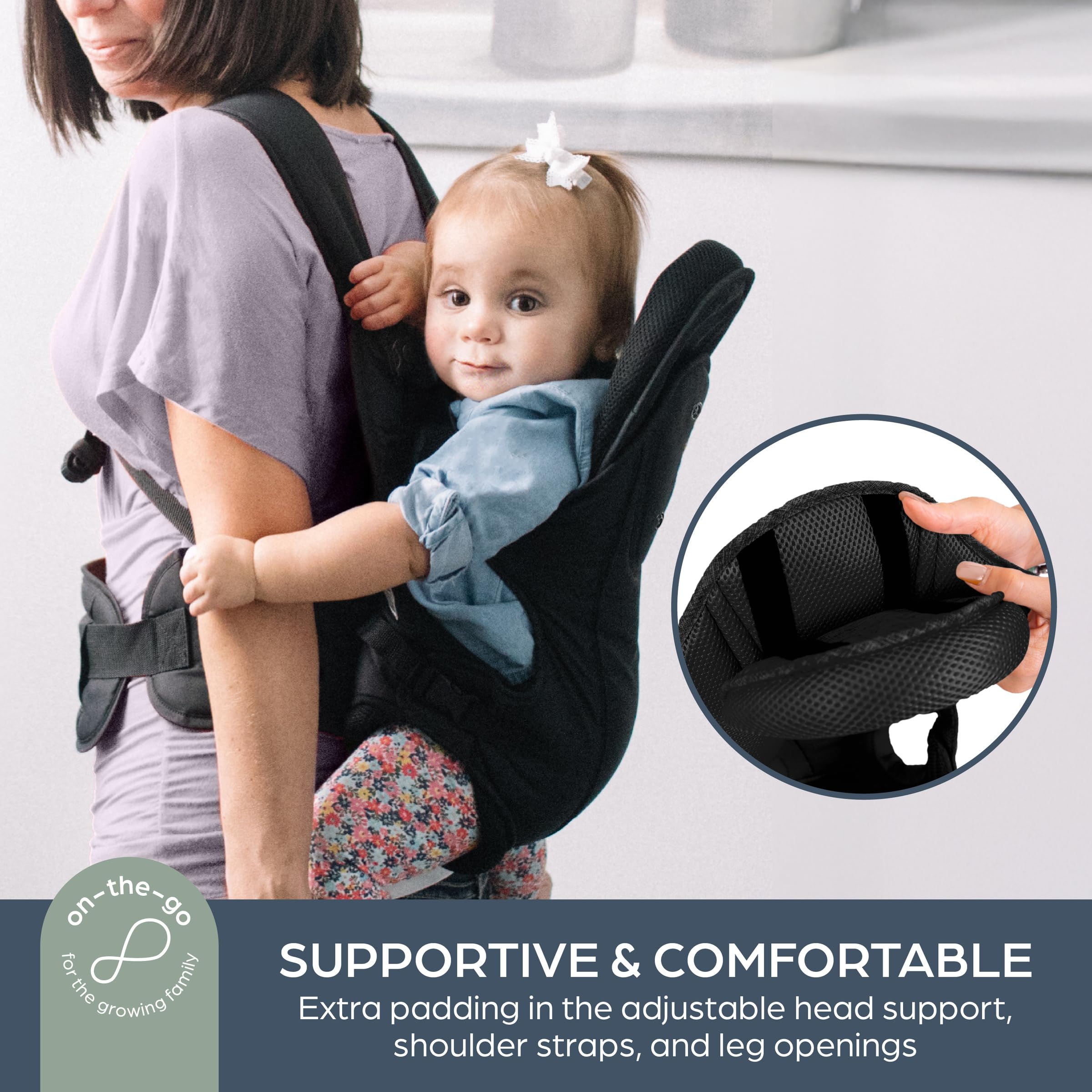 Dreambaby Manhattan - Portabebés ajustable 3 en 1 para recién nacidos y niños pequeños de hasta 33 libras, se adapta a la mayoría de tamaños de adultos, modelo L296, color negro