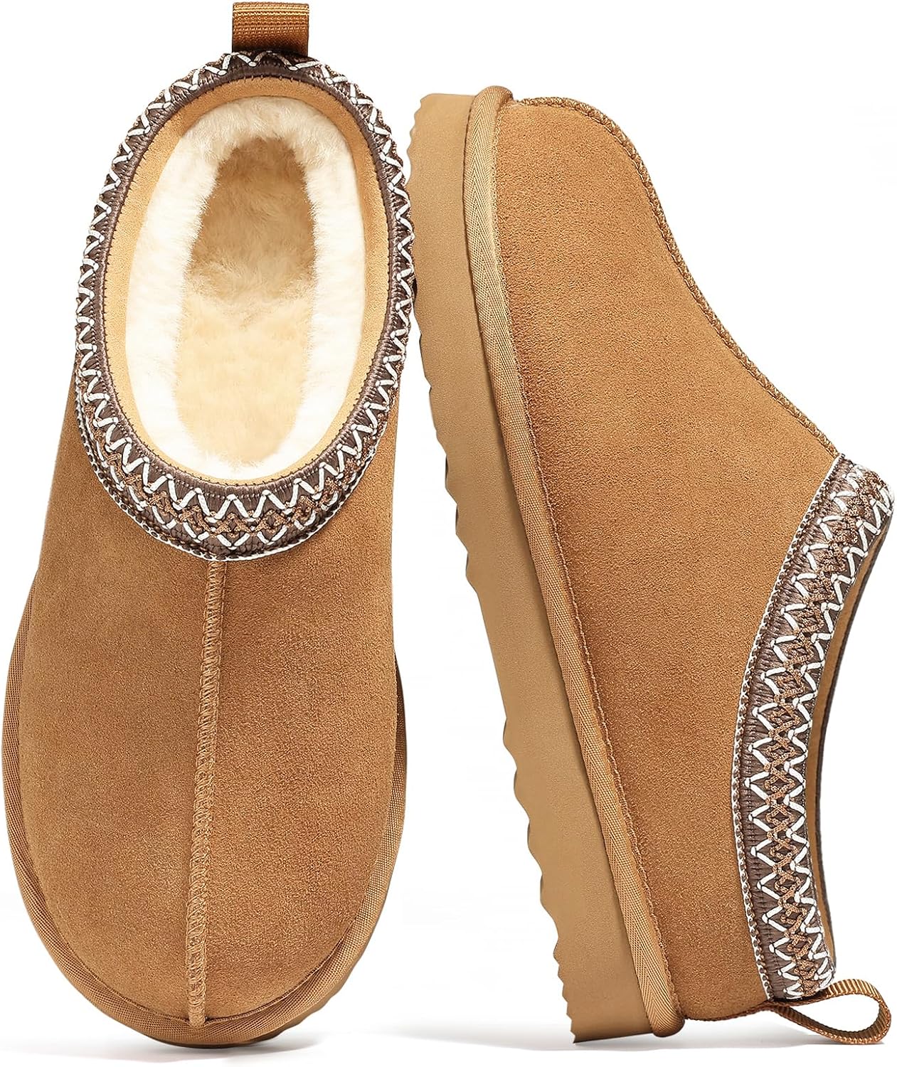 Genuine Suede Fuzzy Slippers for Women Winter Warm...