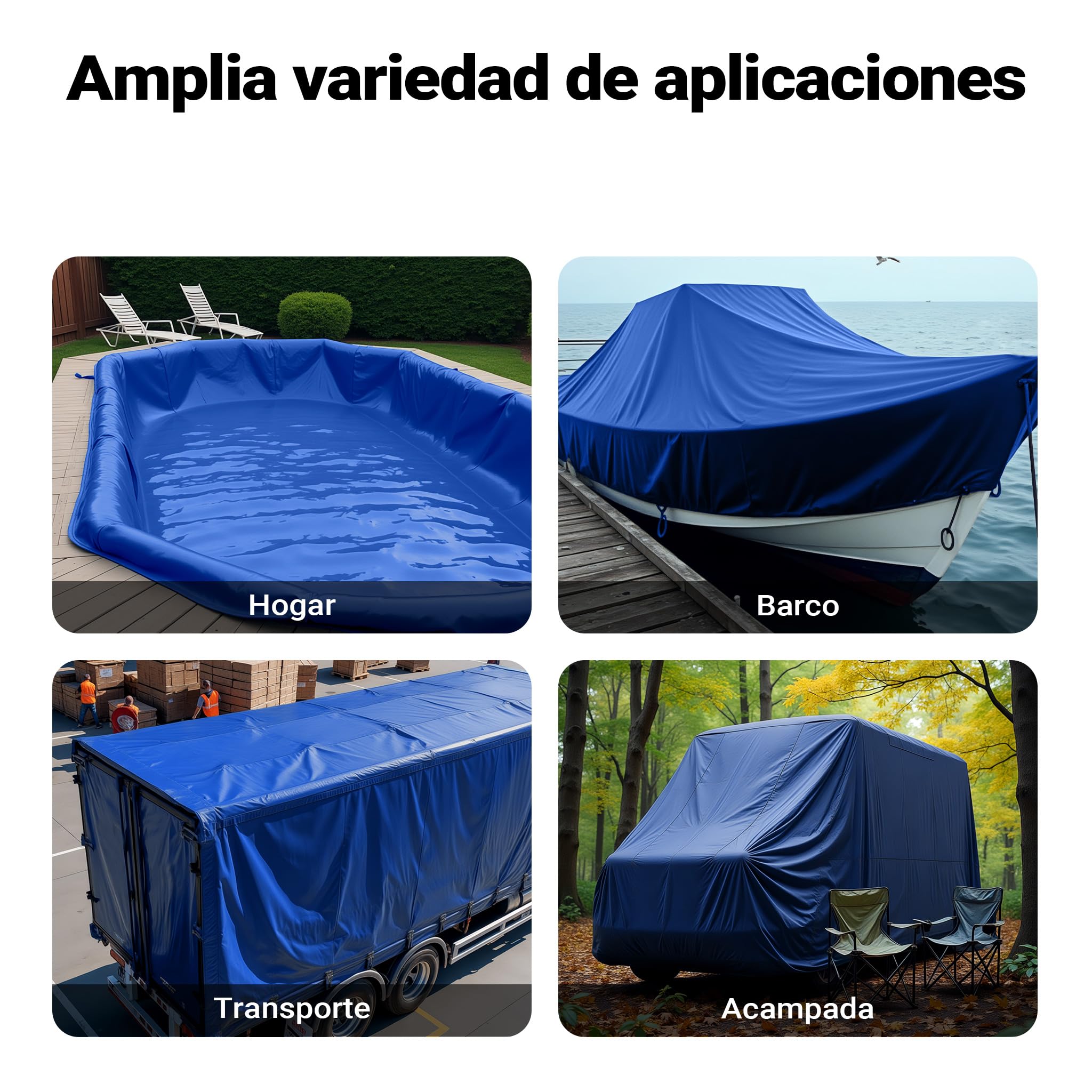 Wiltec Lona Impermeable Azul 4 x 7 m con Ojales de Acero Inoxidable, 650 g/m² Resistente a los Rayos UV, Moho y desgarro, poliéster con Revestimiento de PVC y Bordes Reforzados, Ideal para Exteriores