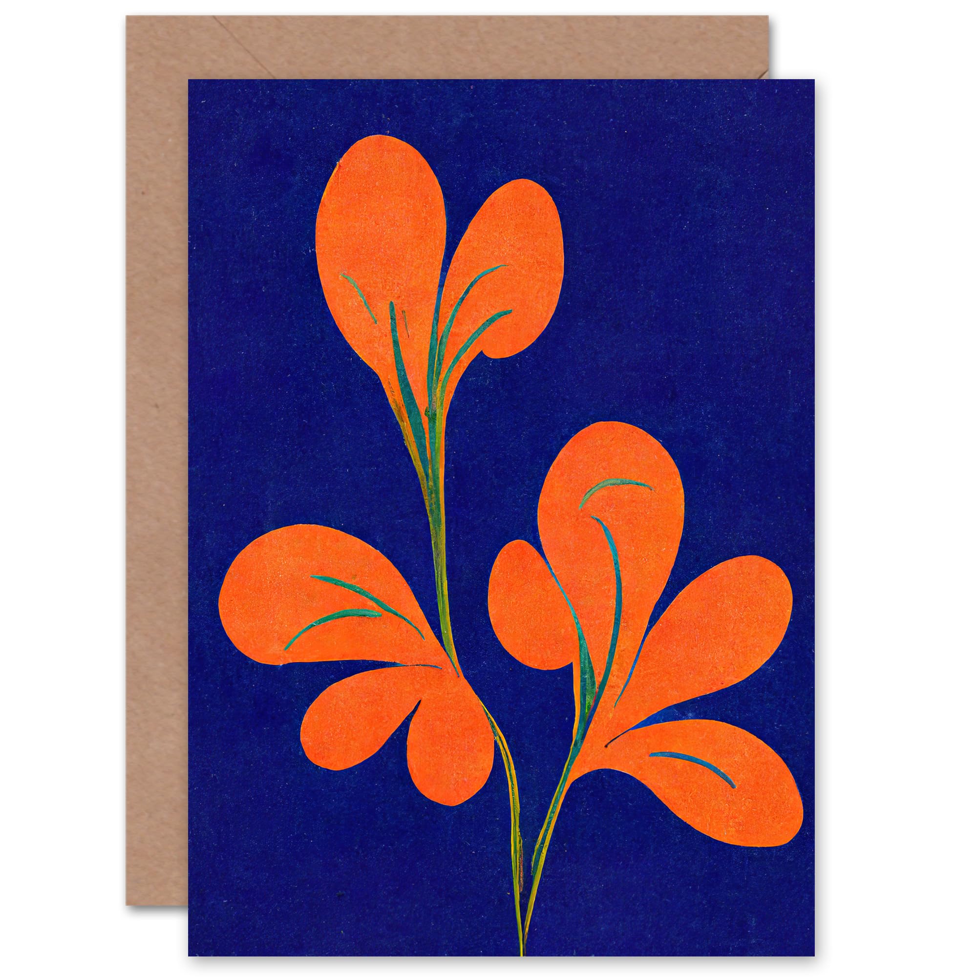 Artery8 Simple Matisse Style Blue Orange for Wife Her Mum Sister Daughter Mom Gran Nan Birthday Thank You Congratulations Blank Art Greeting Card