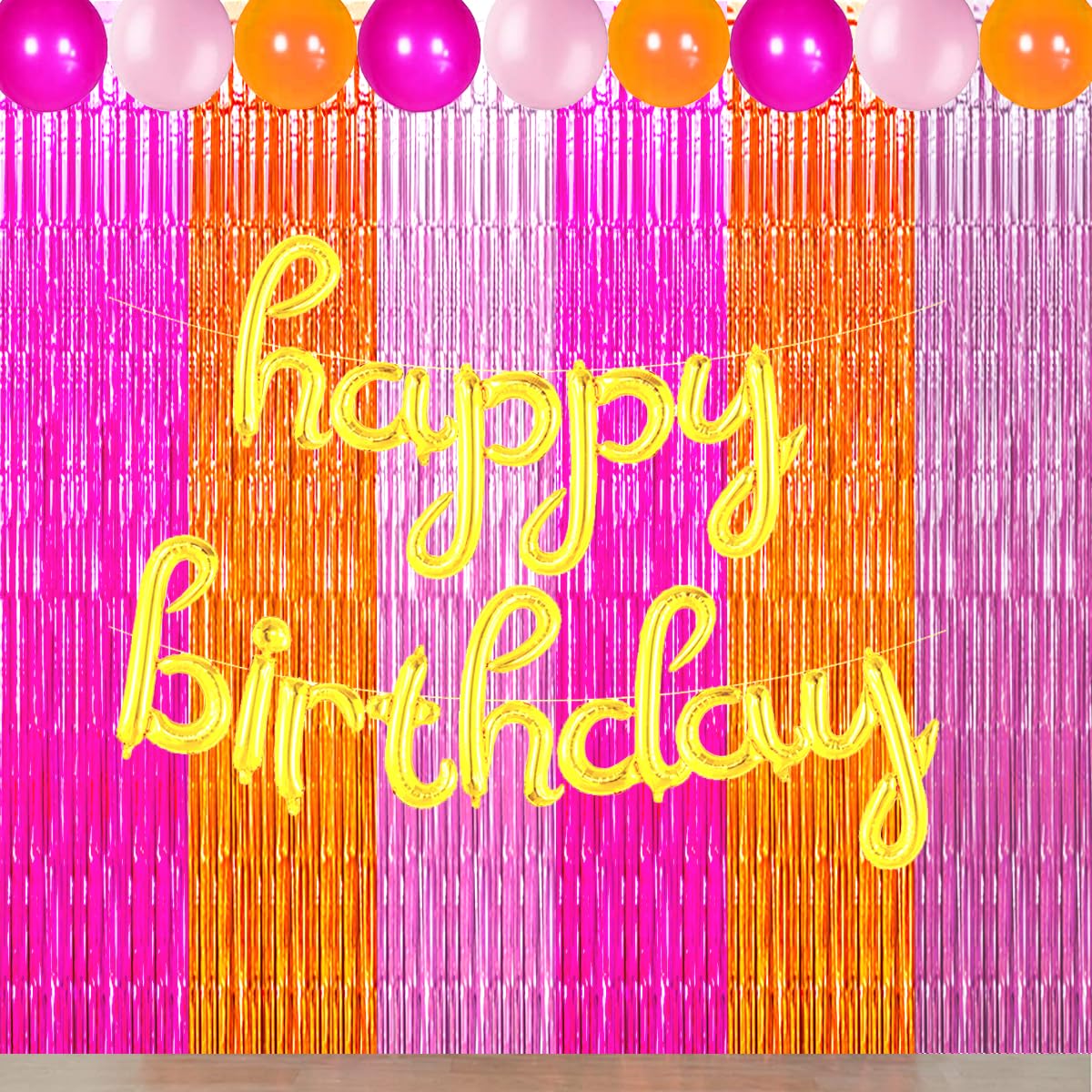 Decoración de fiesta rosa y naranja, cortina de fondo de flecos de papel de aluminio rosa, naranja y rosa intenso, serpentina de despedida de soltera de verano para cumpleaños, boda, baby shower,