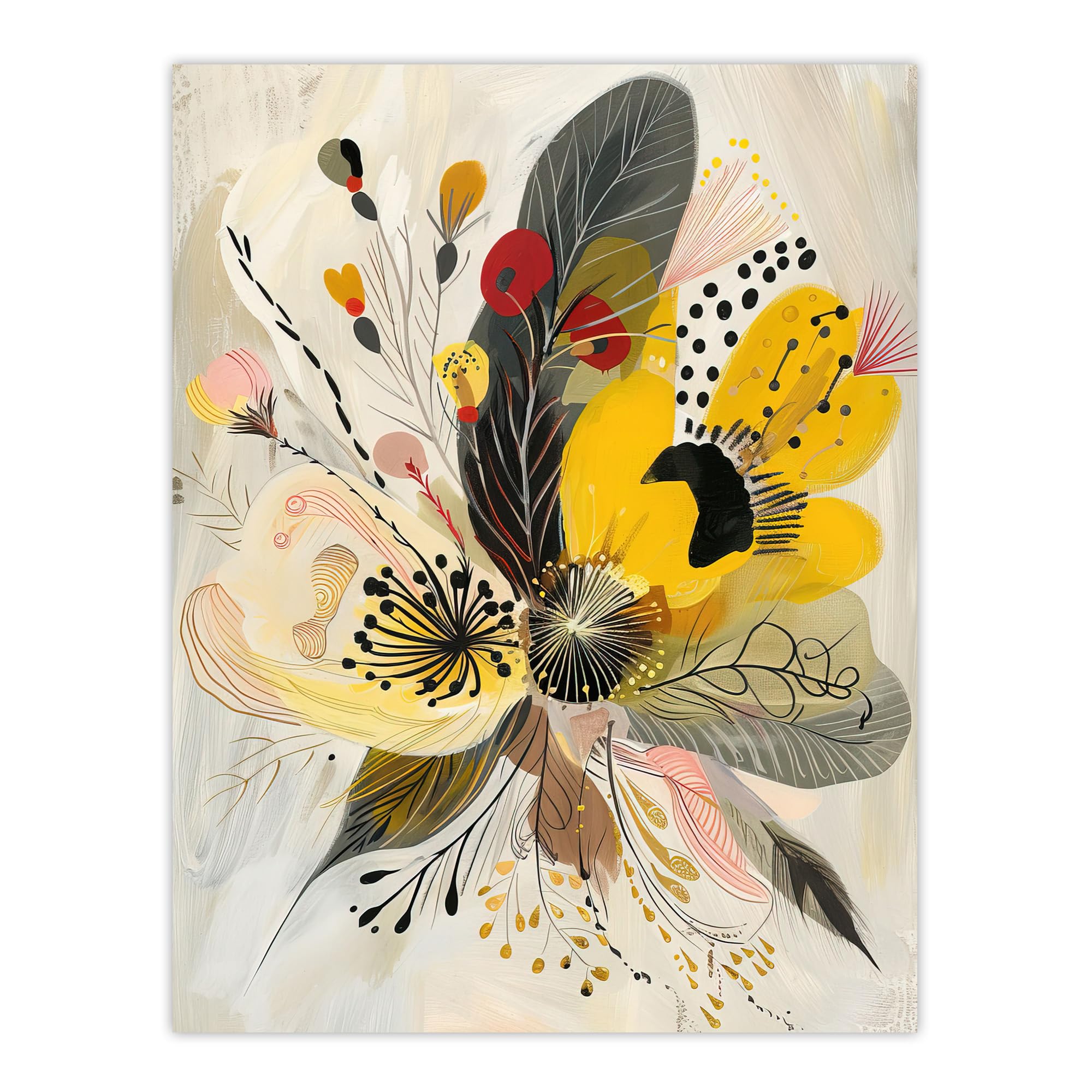 Artery8 Abstract Flower Bouquet Muted Tones Folk Art Living Room Extra Large XL Wall Art Poster Print
