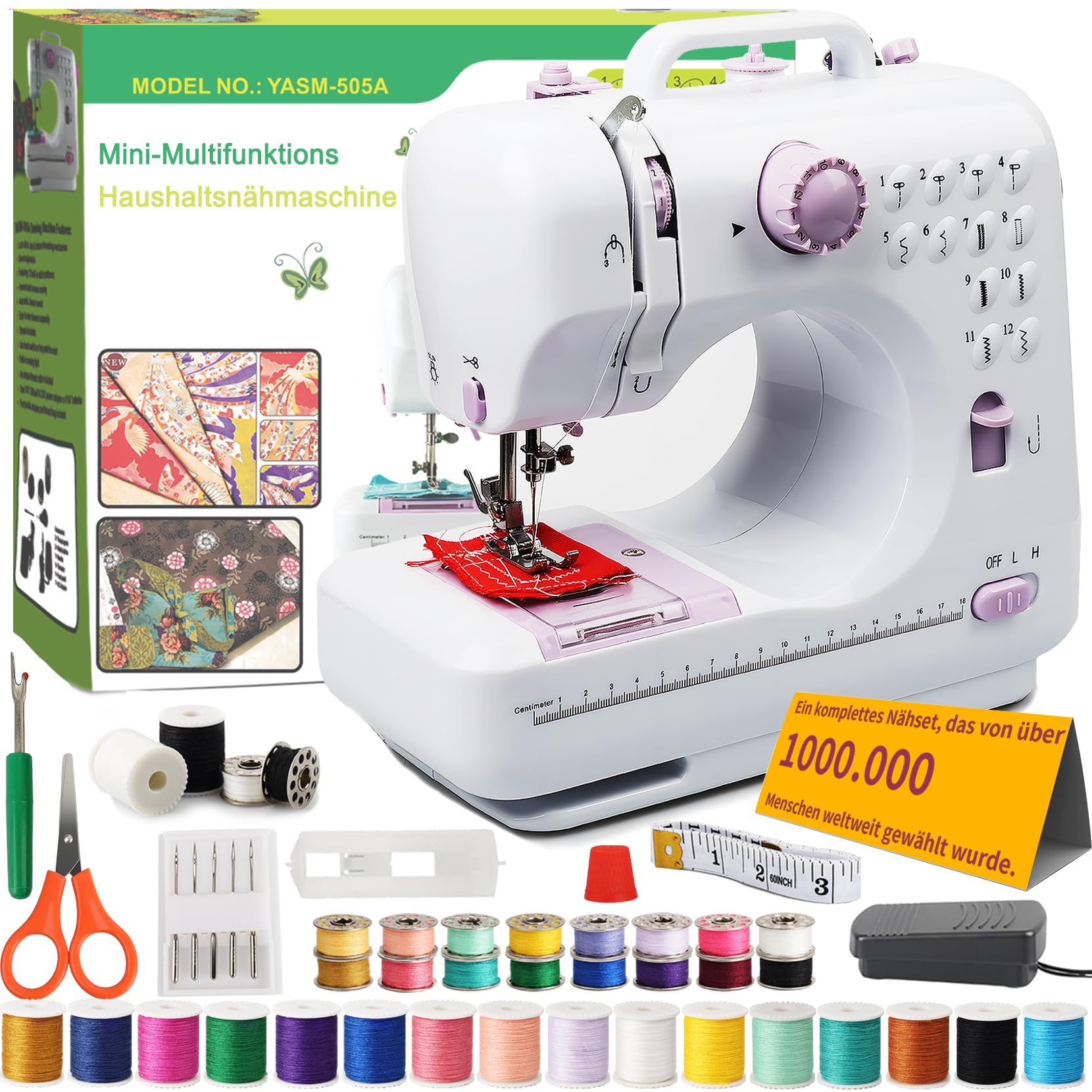 BRICH Mini Nähmaschine Set – Tragbare & Einsteigerfreundliche nähmaschine anfänger mit 12 Stichen für Erwachsene und nähmaschine kinder Alter 8-12, Ideal für DIY Projekte und Reisen Strom/Batteriebetr
