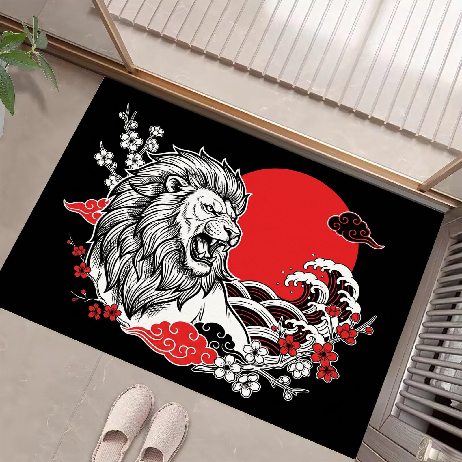 Noir Et Rouge Ukiyo-Epaillasson Durable Antidérapant Retient L’Eau Et Les Saletés Facile À Nettoyerpaillasson Interieur80 X 120 Cm Tapis D'Entrée Antidérapant