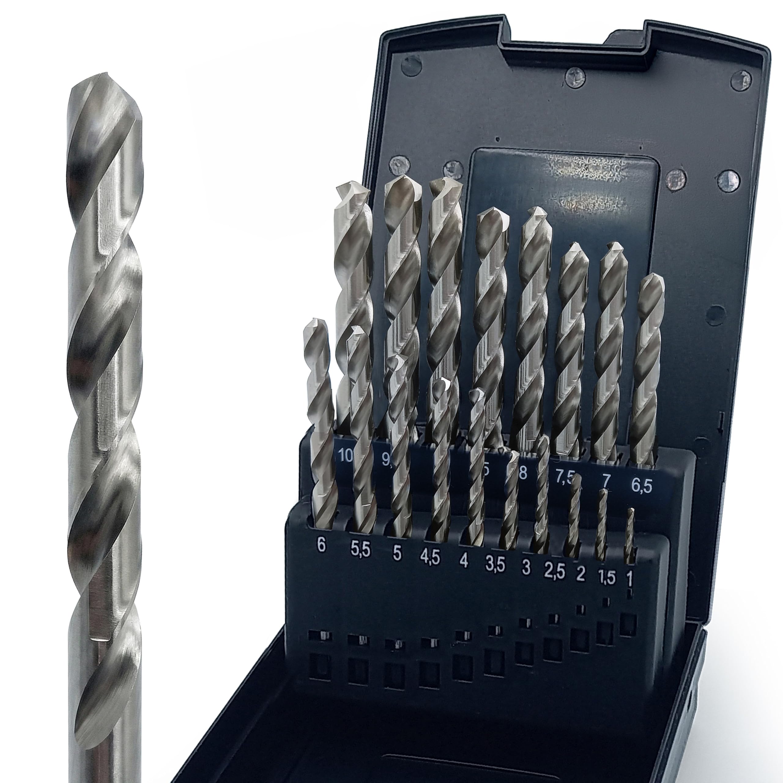 FALKENWALD Metallbohrer Set HSS-Co M35 19-teilig – 5% Kobalt Edelstahlbohrer mit 135° Kreuzanschliff – Profi Spiralbohrer 1–10 mm in 0,5 mm Schritten – inkl. ProBox