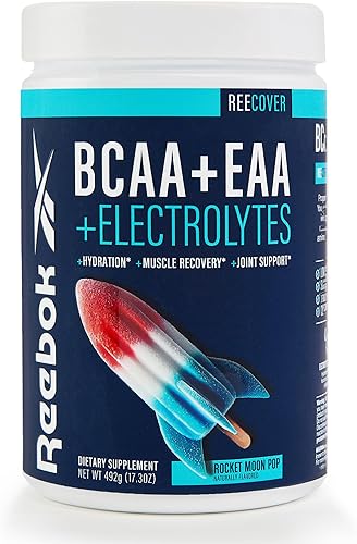 Reebok REECover - Aminoácidos + electrolitos  0.28 oz de EAA, 0.18 oz de BCAA, matriz de hidratación  Recuperación muscular, fuerza  Soporte