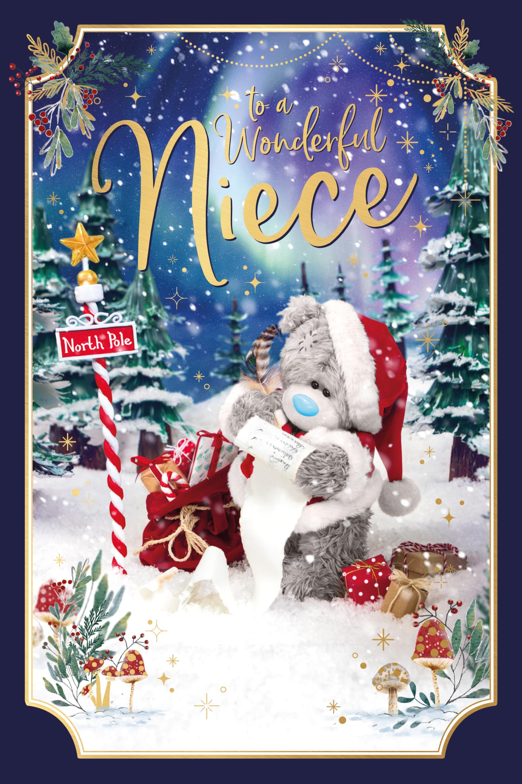 Me To You Tatty Teddy Photo Finish Christmas Card To A Wonderful Niece, Tatty Teddy Dressed As Santa 6x9ins- Official Collection
