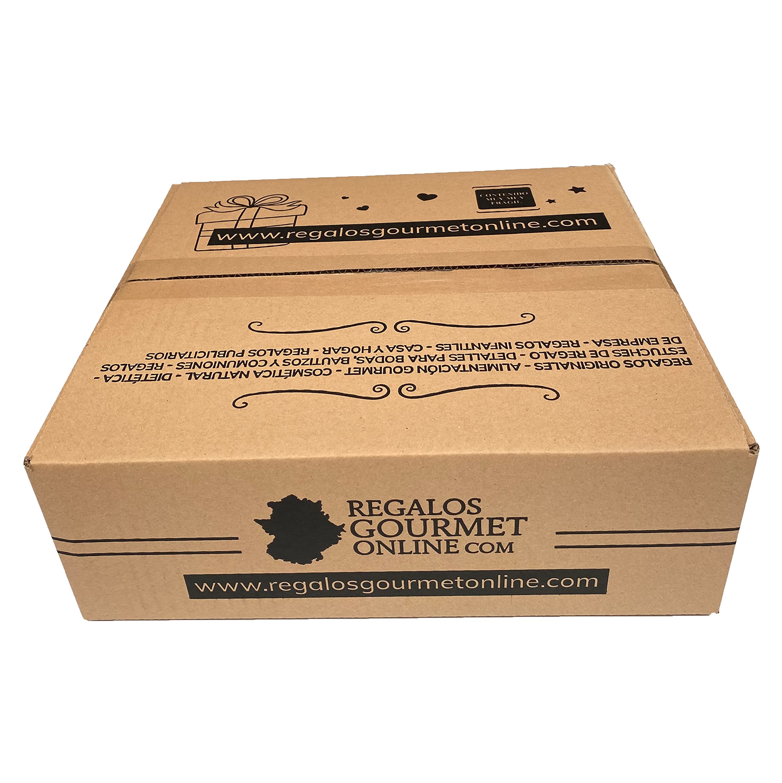 Deliex delicias de Extremadura Original gourmet gift basket to surprise the recipient, birthday gift or any event. A lot of Iberian products and wine, oil, vinegar, cheese creams, pates and jam. in use