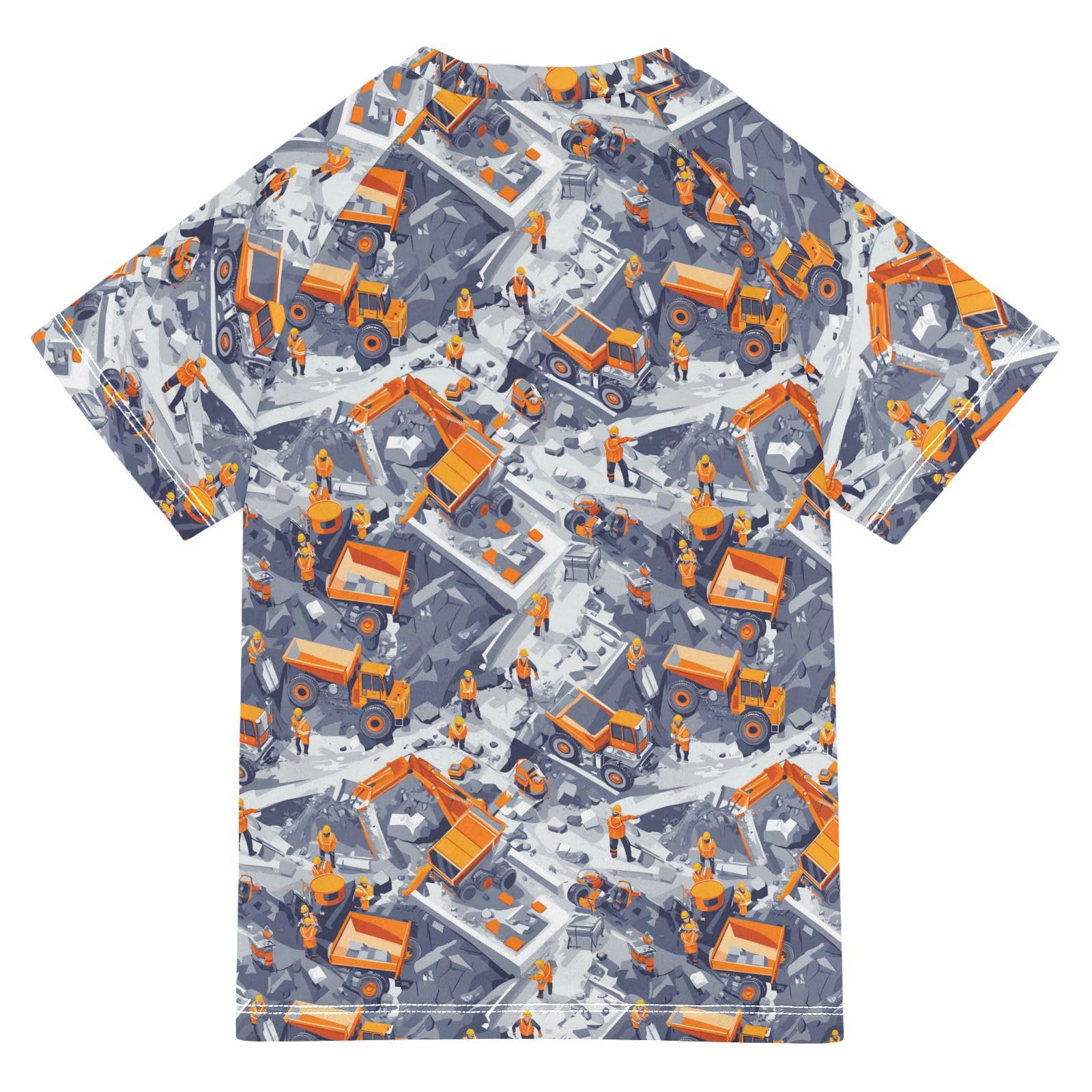 Bathing Suit Kids Short Sleeve Kids Rash Guard Swim 3T Construction Scene Dam Construction Concrete Mixer Truck Road Roller