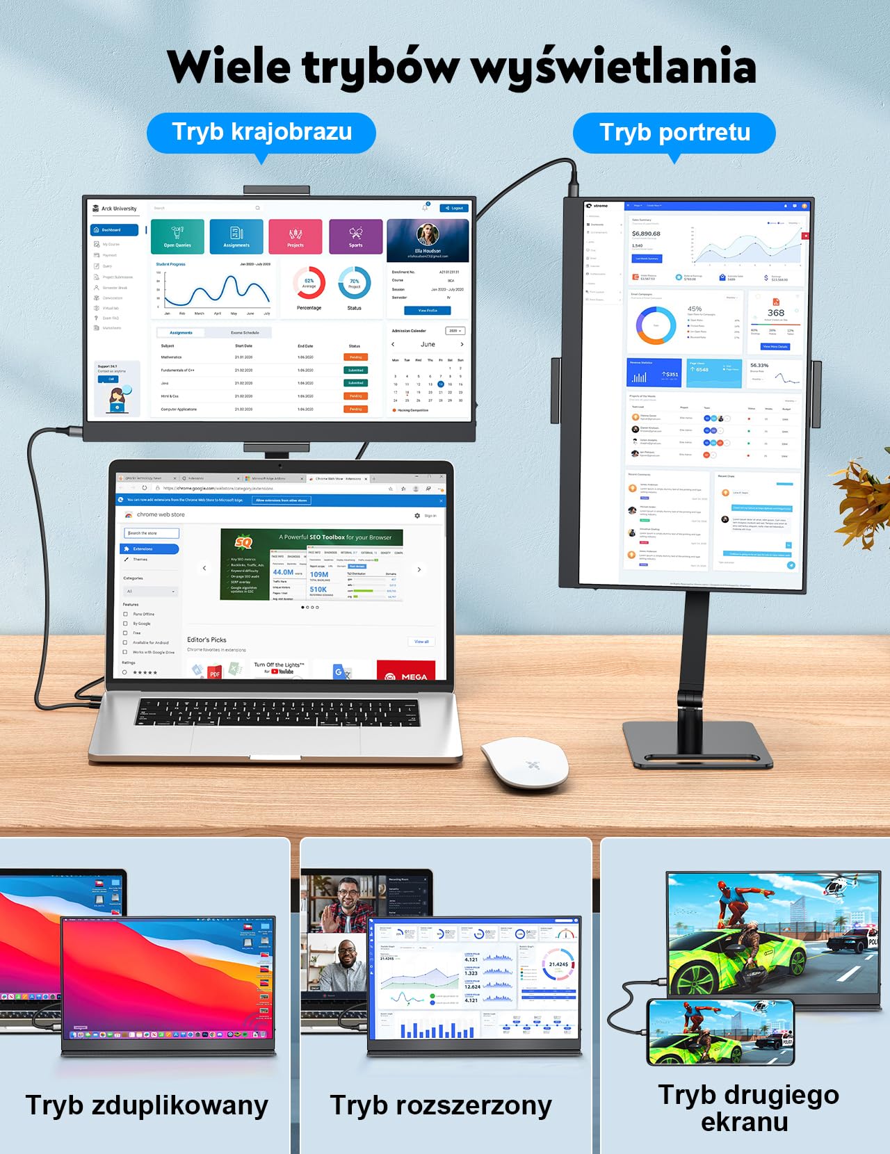MAGICRAVEN Przenośny monitor 15,6" 1080p FHD laptop rozszerzenie monitor IPS Screen, monitor laptopa z głośnikiem, ekran do laptopa/komputera/telefonów/PS45/X-Bo z HDMI/USB C i uchwytem