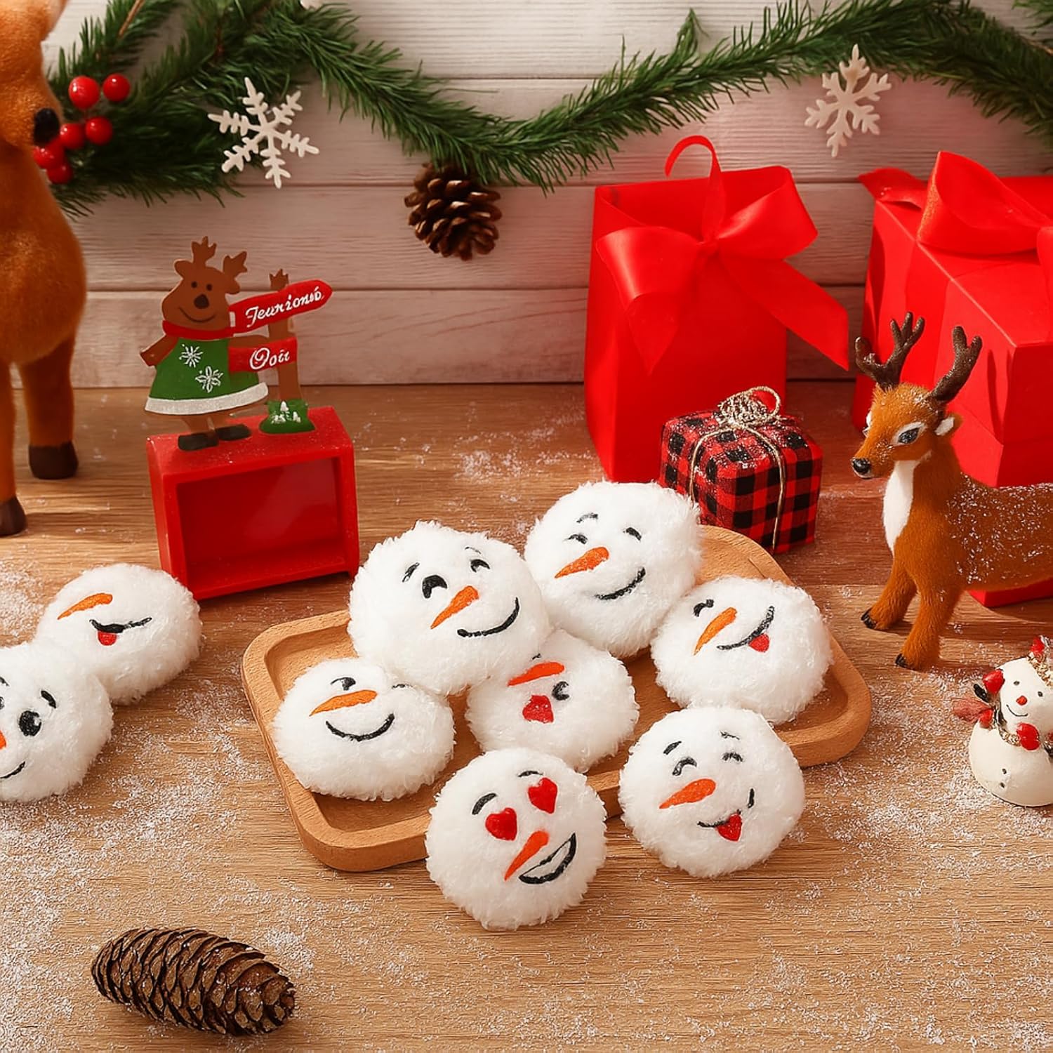 Hiboom 48 Pcs Christmas Snowball for Indoor Outdoor Fight, Soft Fake Snowballs Fun Snowmen Balls Cute Stuffed Snowman Balls with Smile Face for Home and Office Decoration (Classic Style)