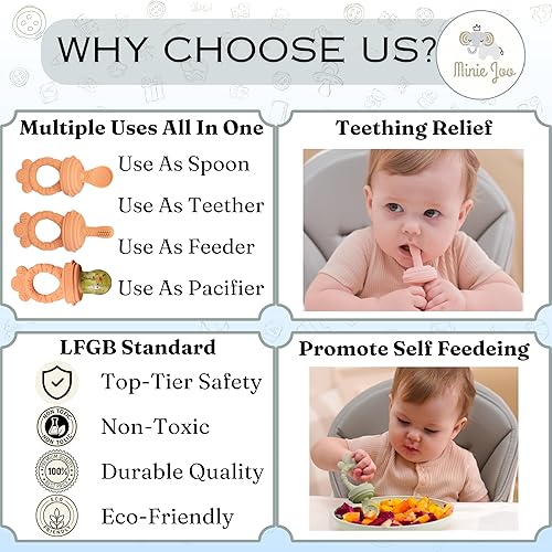 Miniatura 6 de Chupete de silicona 7 en 1 con cuchara, tenedor y cabezales intercambiables, sin BPA, antiahogamiento, autoalimentación para bebés y niños pequeños