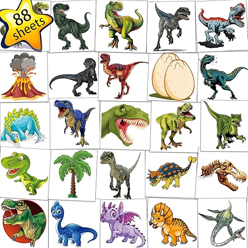Tazimi 88 hojas de tatuajes temporales de dinosaurios 3D para niños, tatuaje T-Rex, tatuaje de dinosaurio, decoración de fiesta, bricolaje, tatuajes