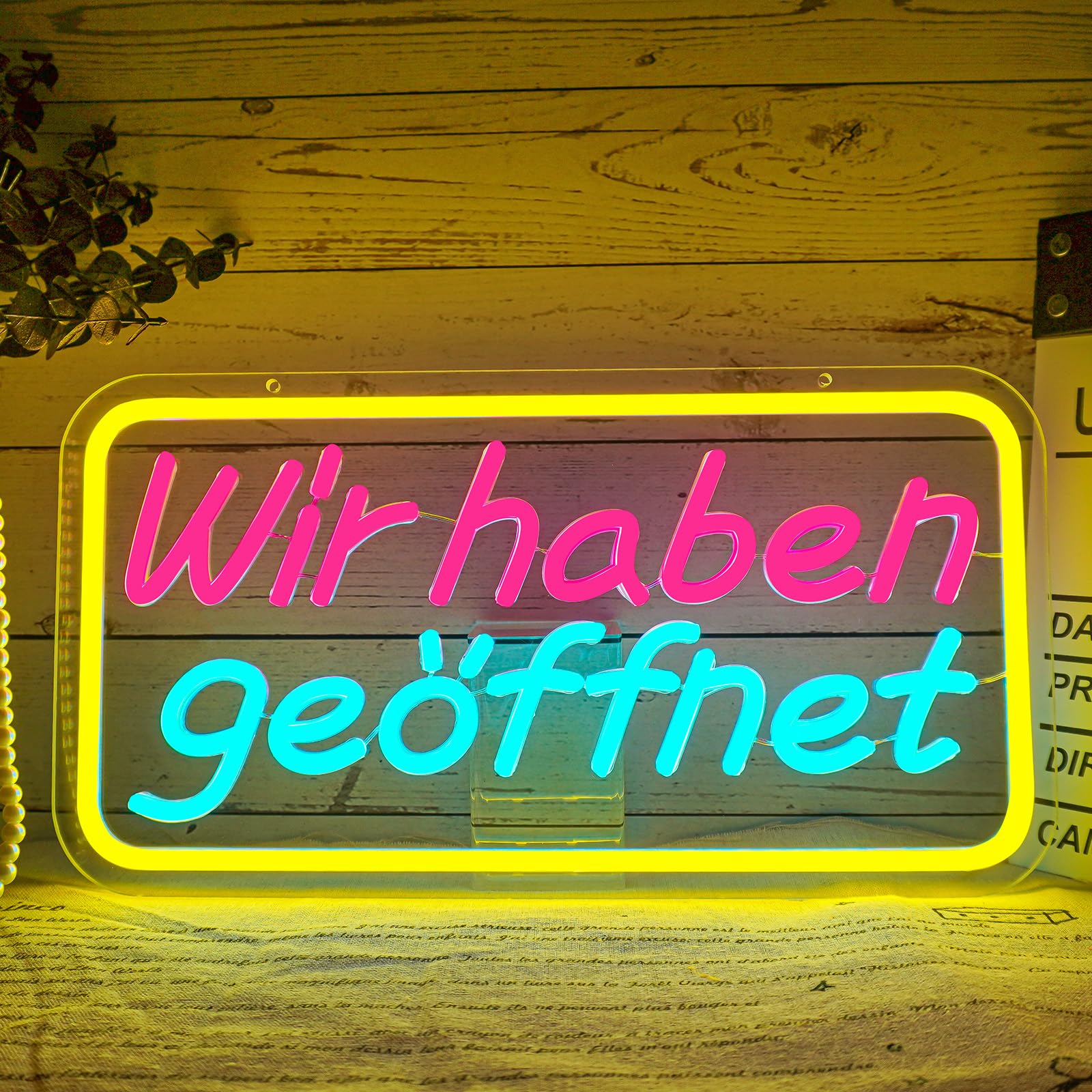 Wir haben geöffnet Neon Schild, LED Leuchtschild Hängeschild Türschild USB-Betrieb mit dimmbarem Schalter für Geschäfte,Café,Restaurant,Hotel Dekoration an der Tür (Wir haben geöffnet)