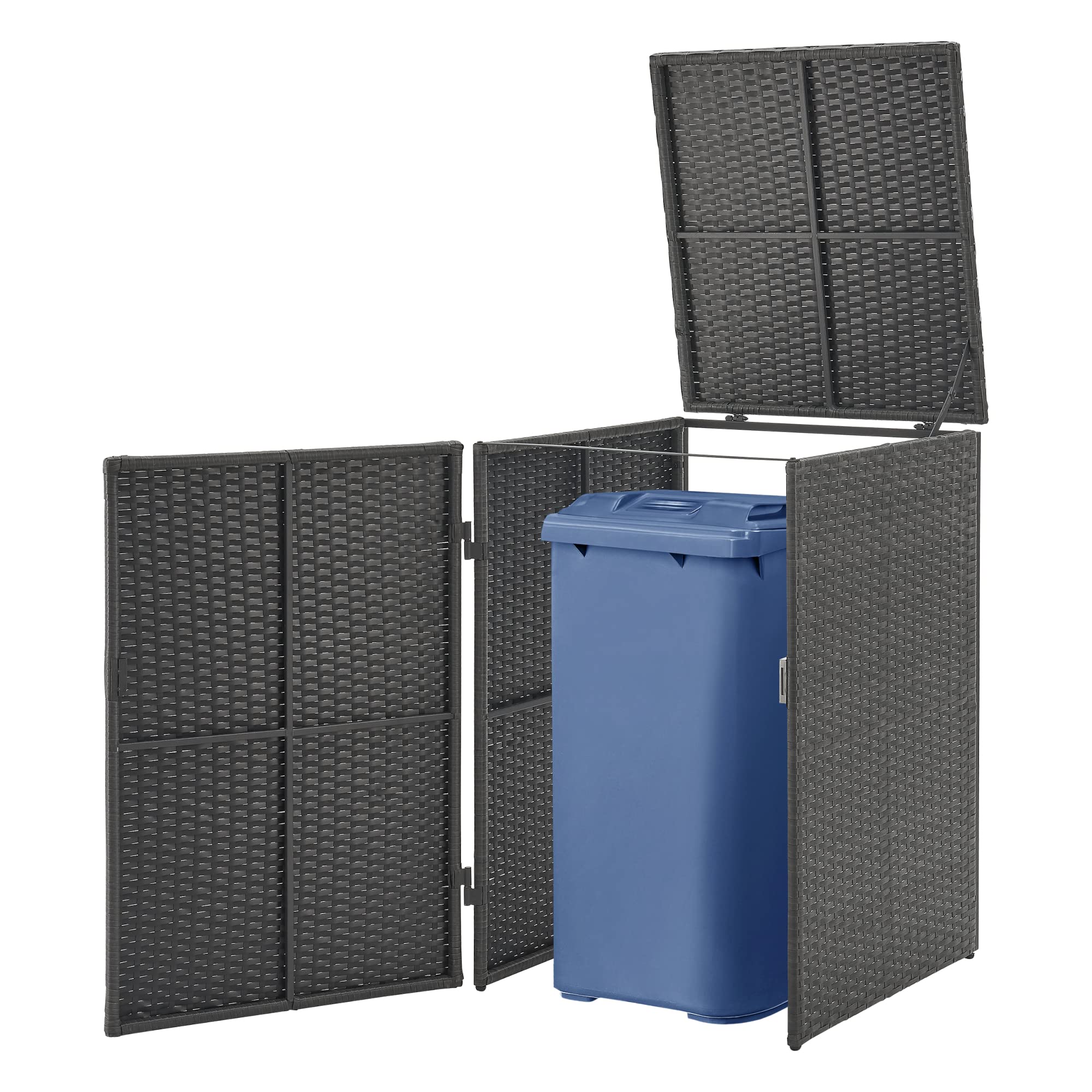 Cache Poubelle Solide Abri Extérieur pour 1 Conteneur à Ordures et Déchets de 240 L Porte à Fermeture Magnétique Acier Polyrotin 109 x 70 x 78 cm Gris Foncé