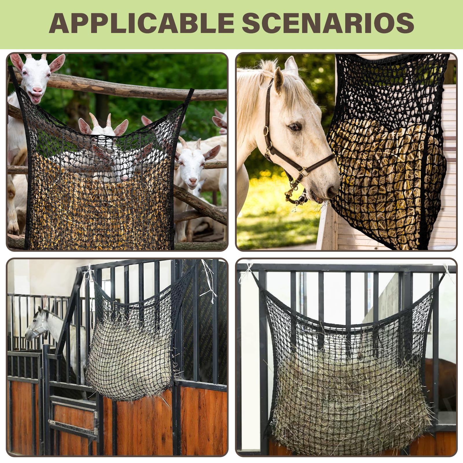 Rete Da Fieno Per Cavalli - 2 Pezzi 90x60 Cm - Maglia 5x5 Cm - Anelli Per Fissaggio - Per Cavalli, Asini E Pony - Foto 13
