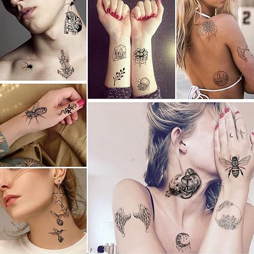 Miniatura 3 de Yazhiji Tatuajes temporales impermeables - 60 hojas de tatuajes falsos, flores, coronas, estrellas, animales, mariposa, colección de tatuajes para