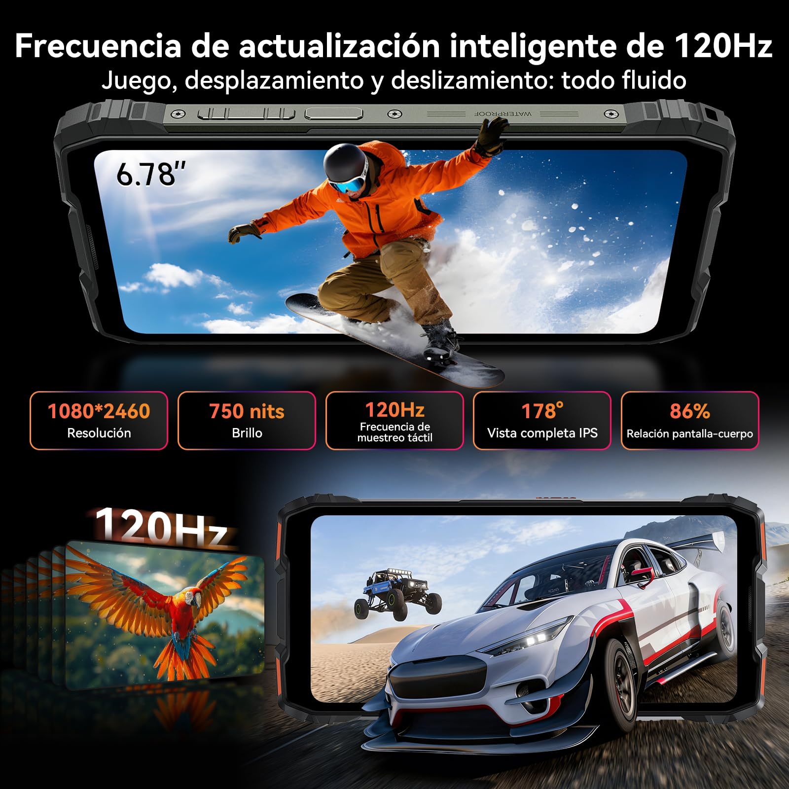 Blackview Rock 3 Movil Irrompible Android 16, 108MP+50MP Movil Indestructible, 32GB+256GB/2TB TF, 10000mAh, Gemini AI, 6.78" FHD+ 120Hz Pantalla, IP69K Impermeable,NFC/OTG/GPS/3 Años de garantía