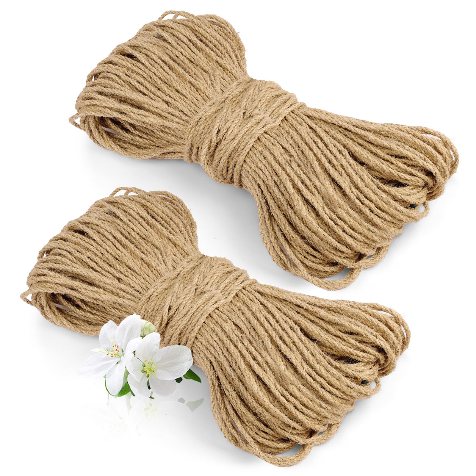 vsshe 135m Jute Rope 2PCS, 2mm Thick Jute Twine String, Natural Braided Jute Garden Rope for Cat Scratching Post Ropes, Gardening, Camping, Decoration, Gift Wrapping and Craft Decoration (Brown)