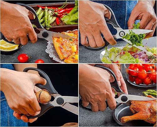 Miniatura 7 de WELLSTAR - Juego de 2 tijeras de cocina multifuncionales, tijeras de alimentos resistentes para pollo, carne, verduras, pescado, hierbas, aves,