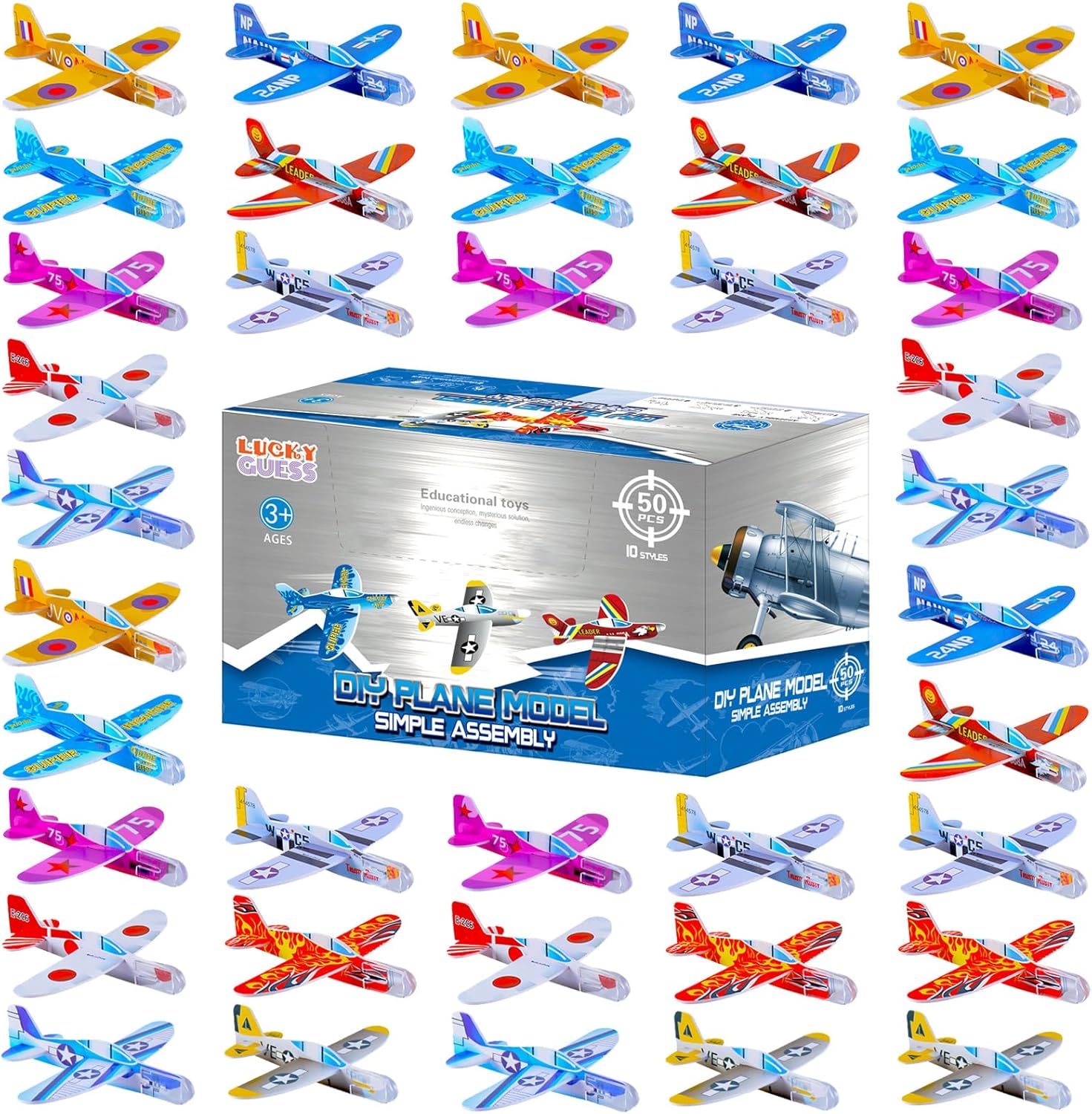 LUCKY GUESS Foam Gliders Planes Toys, Paper Airplane, Assorted Colors, Easy Assembly, Perfect for Party Favors & Classroom Prizes, Outdoor Flying Toys for Kids Boys and Girls (100 Pcs Foam Airplane)