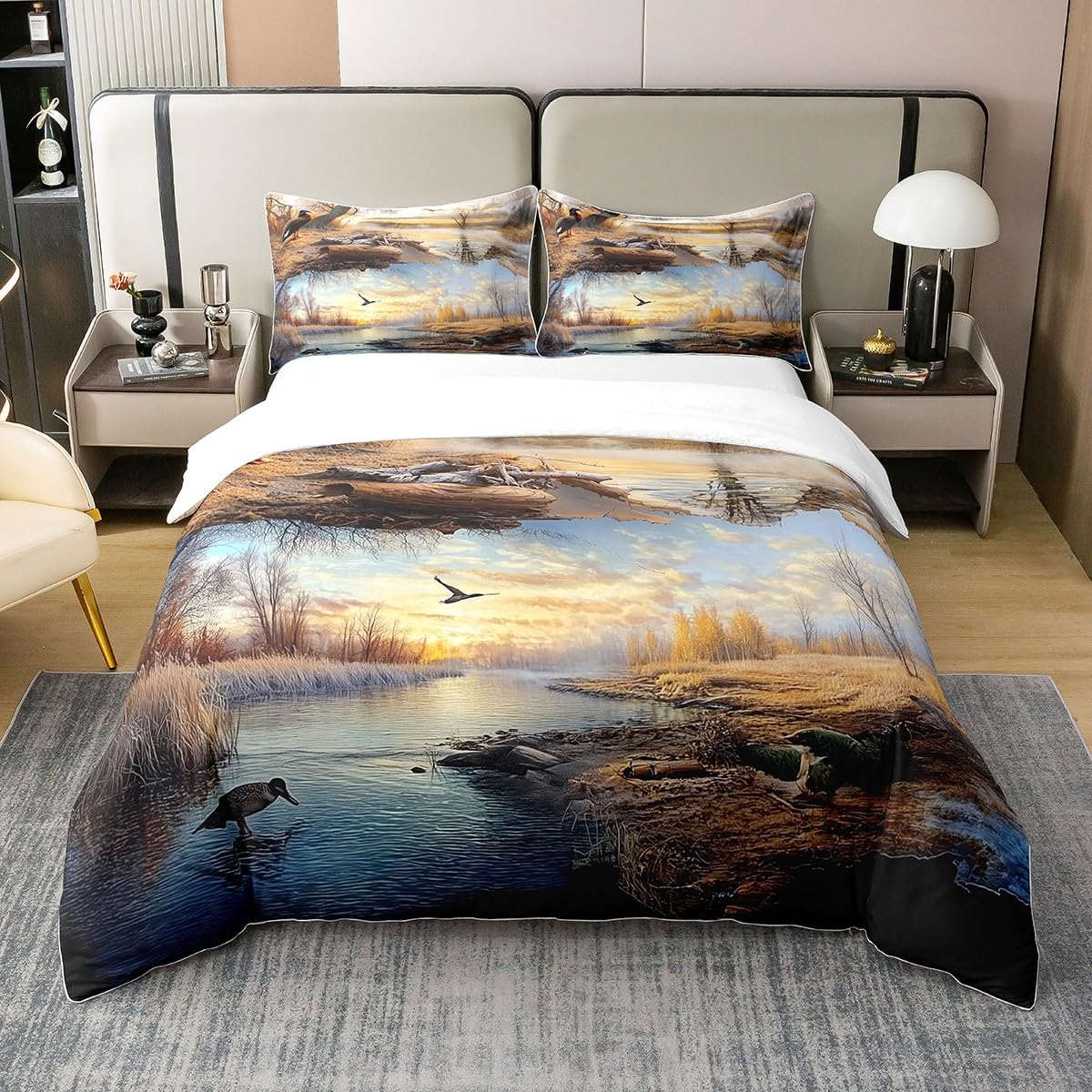 Housse de couette chasse au canard en coton doux pour calmer le sommeil des enfants