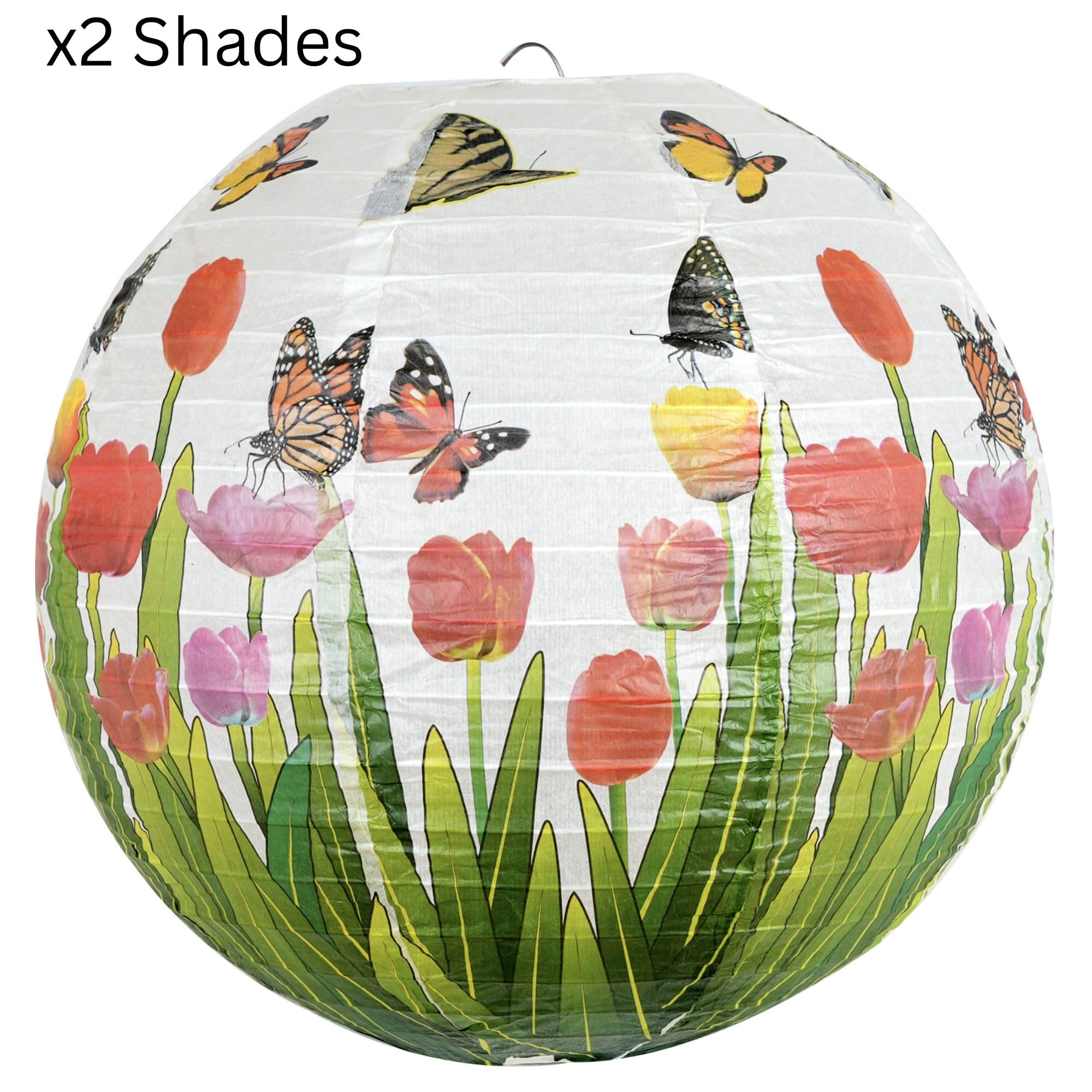 2pc Paper Lampshade Hanging Light Shade 30cm, Oriental Ribbed Japanese Ceiling Fixture with Cherry Blossom & Floral Patterns - Image 2