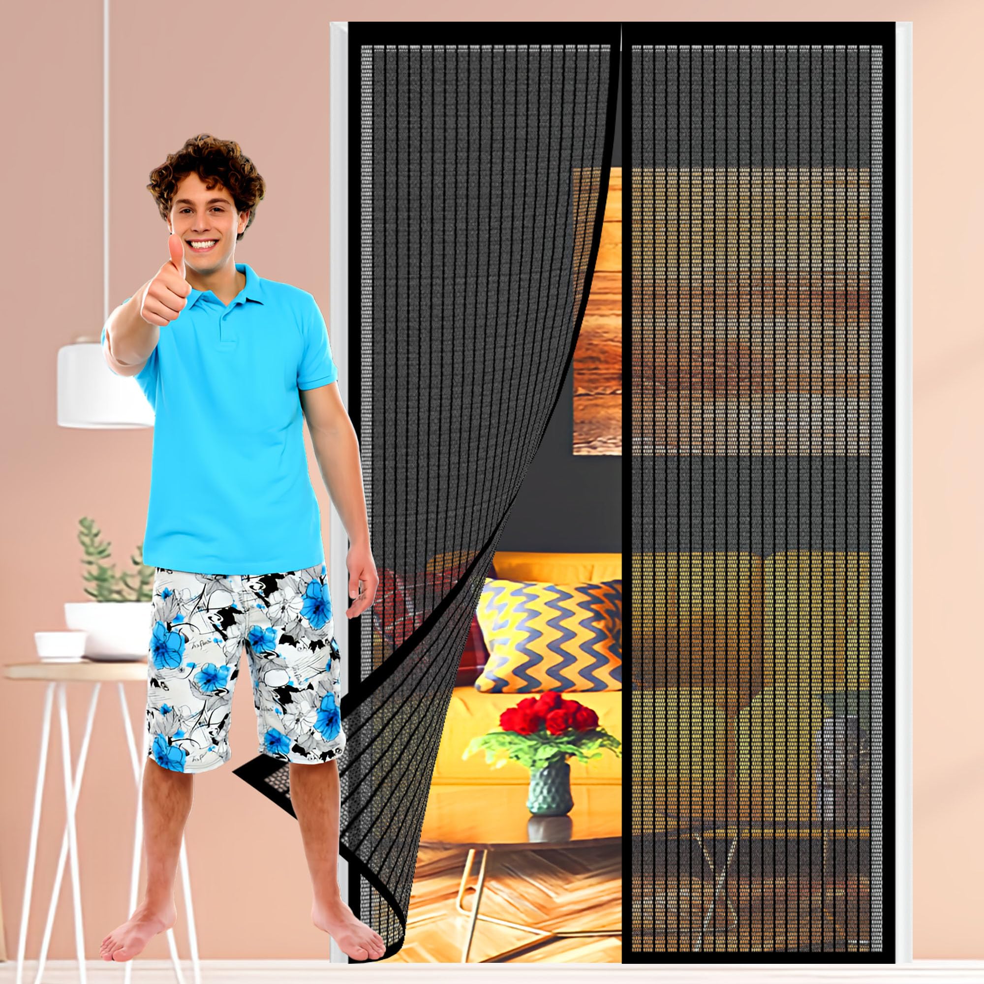 Moustiquaire porte magnétique anti mouche rideau 108x230 cm fermeture automatique sans perçage