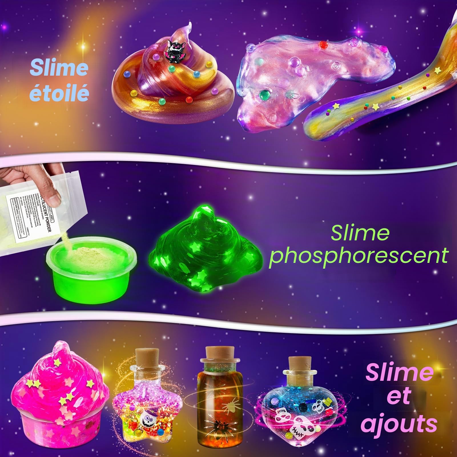 Galaxy Wizard Kit de Fabrication de Slime pour Enfants – Kit de Bricolage avec ajouts, Paillettes Crunchy, Boules en Mousse, pendentifs, Paillettes – Cadeau pour garçons et Filles à partir de 3 à 12
