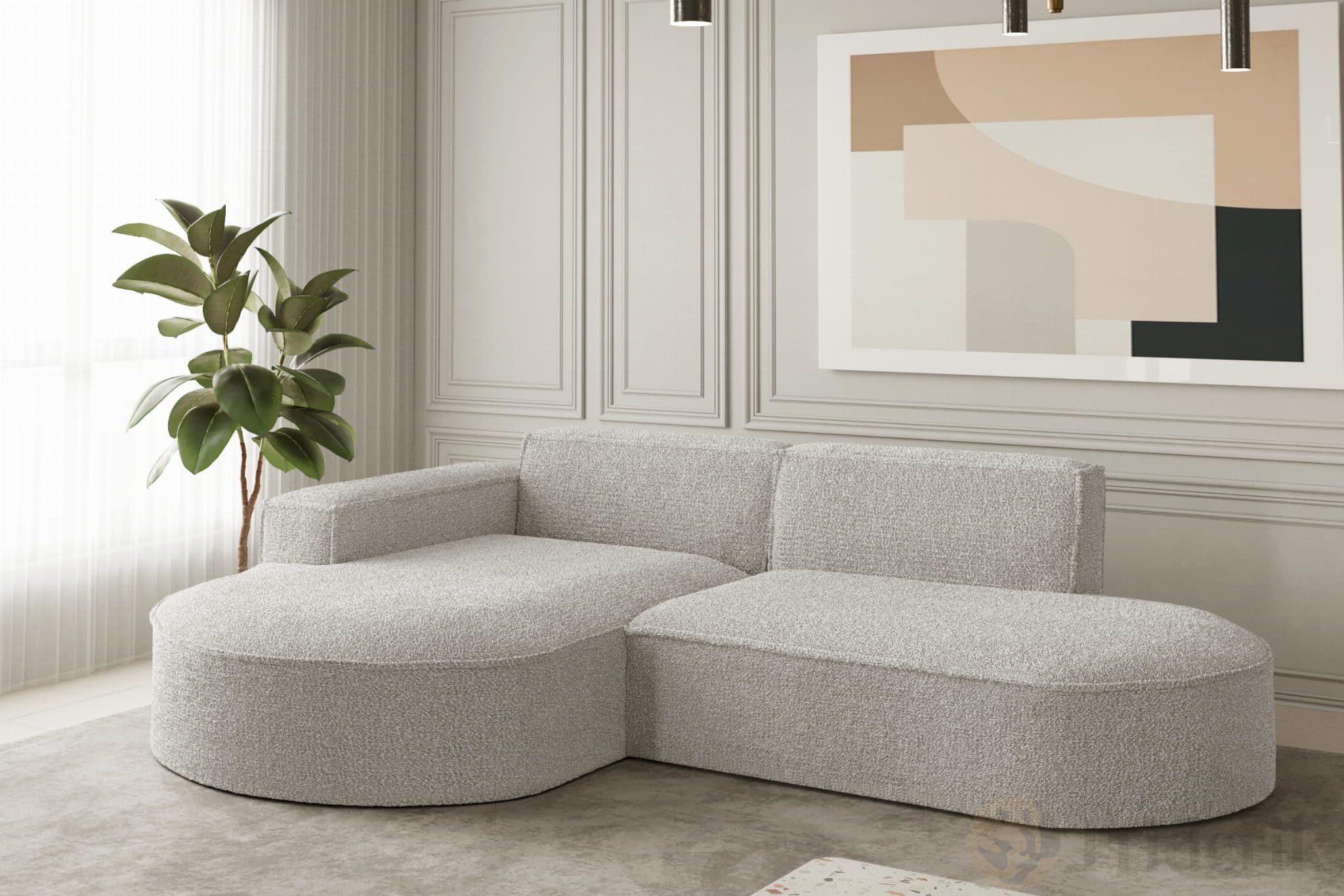 Ecksofa Parma Studio 236 cm Bouclé Stoff modern freistehend Bequeme Wohnlandschaft Links oder rechts montierbar, Beige, Loop 02, Links