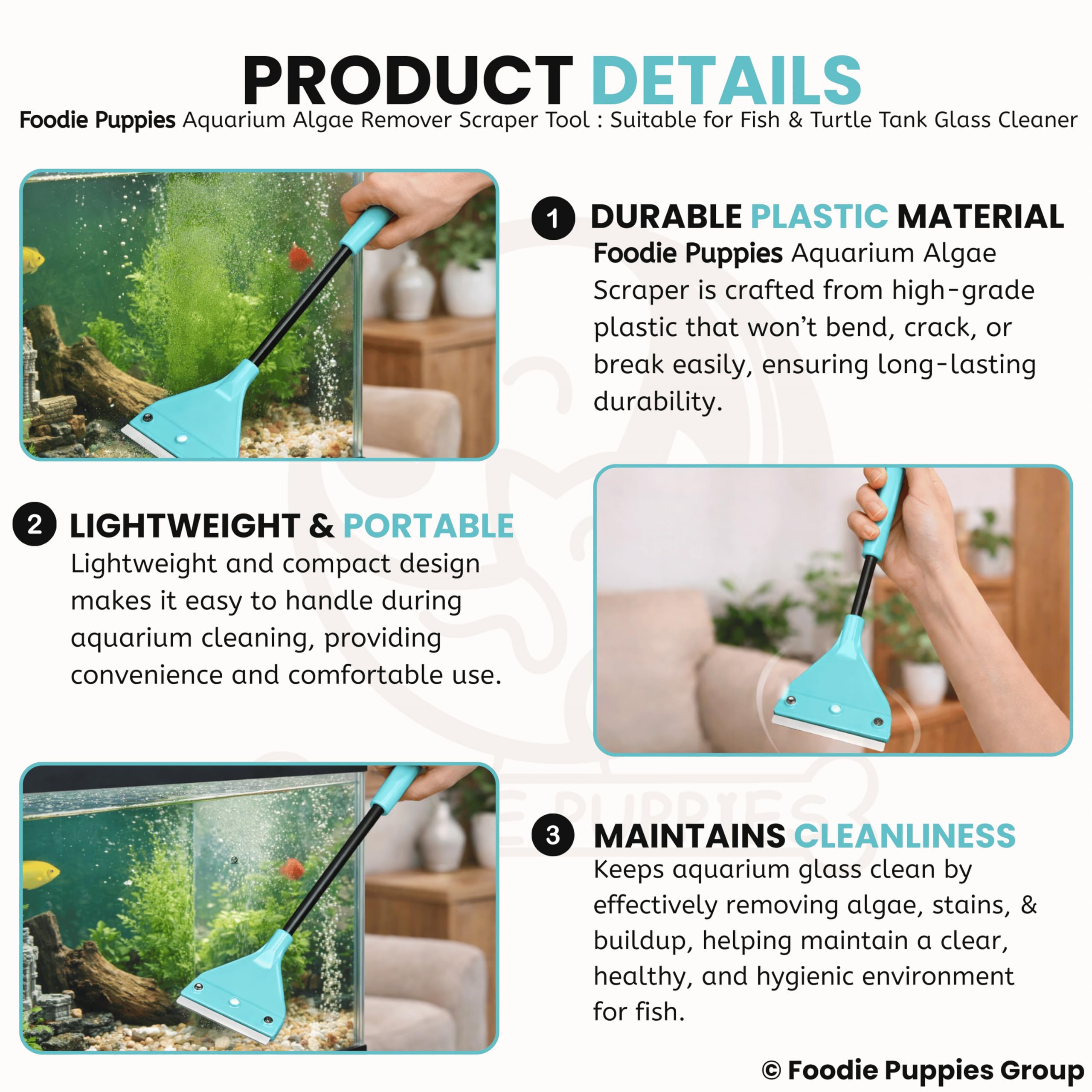 Foodie Puppies Nepall Aquarium Algae Scraper - (42cm) with Screw Driver | Algae Remover Tool with Accessories - 10 Replaceable Blades and Screw Driver | Glass Cleaner for Fish, Turtle & Plant Tank 1