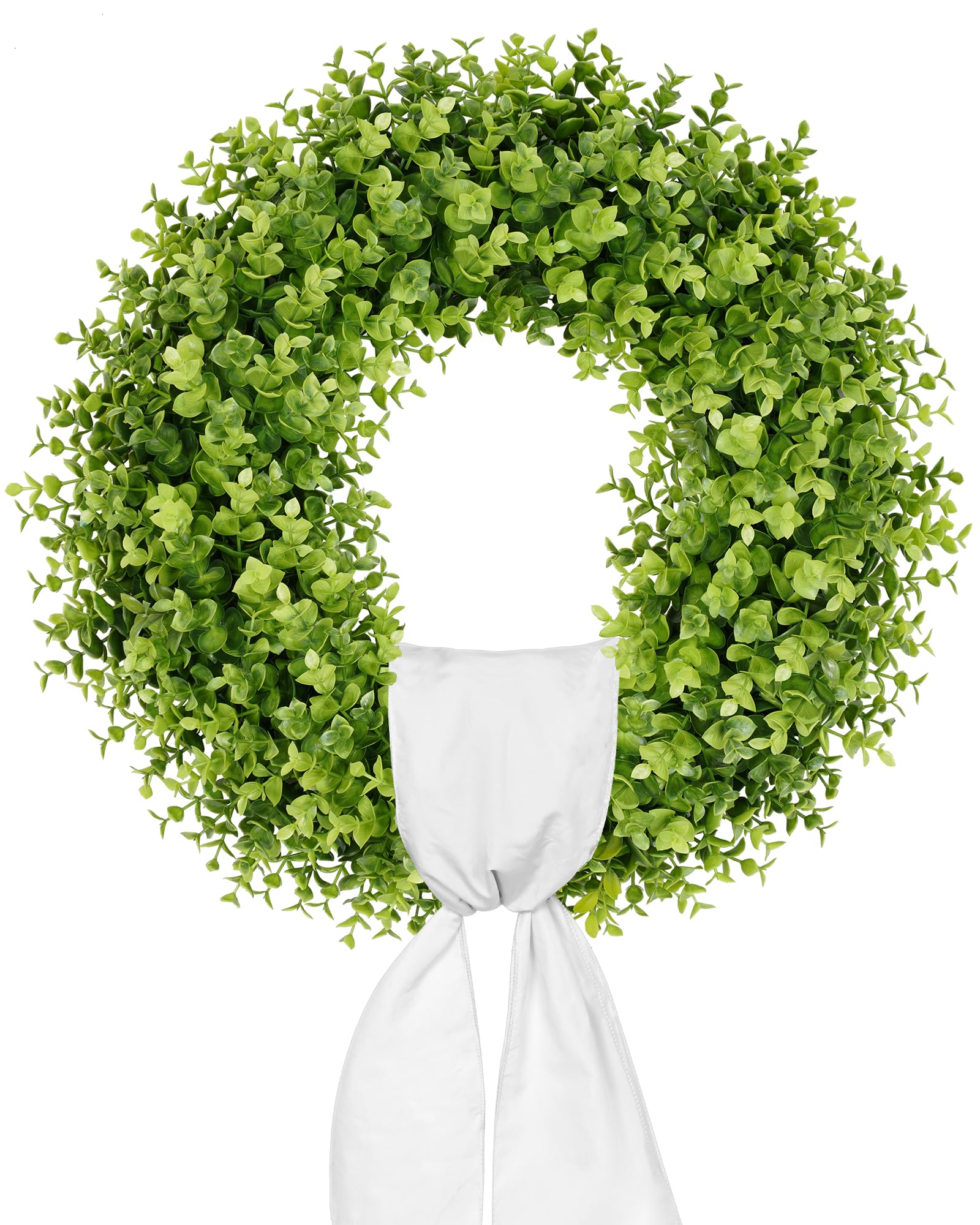 Vlorart 22 Inch Boxwood Wreaths for Front Door, Artificial Spring Wreath with Sash for Porch Window Wall Farmhouse Wedding Home Decorations, Summer