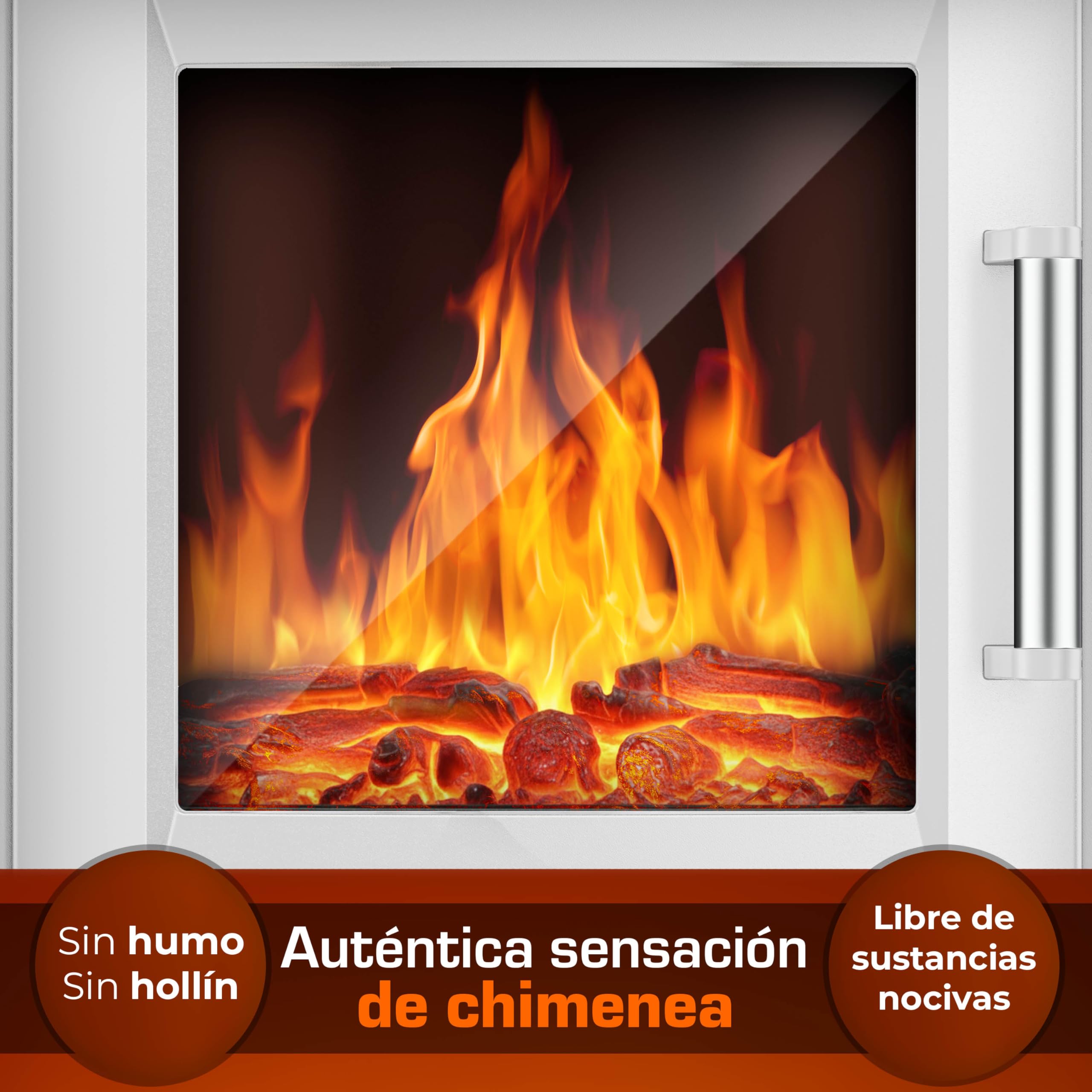 TRESKO Chimenea eléctrica 1800W Smart Home WiFi Mando Estufa Efecto Llama LED Pantalla LCD Termostato Calefacción ventilado Blanco