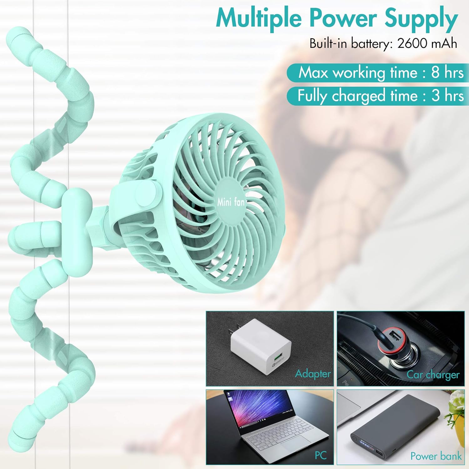 Best Promo Stroller Fan, 2600mAh Battery Powered Personal Desk Air Circulator Fan with Flexible Tripod, Ultra Quiet 4 Speed 360° Rotatable USB Fan for Stroller Office Camping Hurricane Outage, Blue Exclusive Stroller Fan, 2600mAh Battery Powered Personal Desk Air Circulator Fan with Flexible Tripod, Ultra Quiet 4 Speed 360° Rotatable USB Fan for Stroller Office Camping Hurricane Outage, Blue