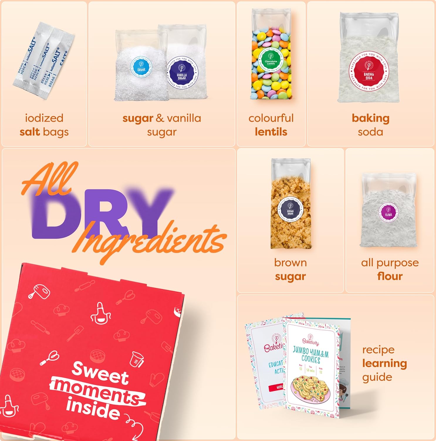 BAKETIVITY Kids Baking DIY Activity Kit - Bake Delicious Yum&m Jumbo Cookies- Real Fun Little Junior Chef Essential Kitchen Lessons, Includes Pre-Measured Ingredients and Easy to Follow Recipe.