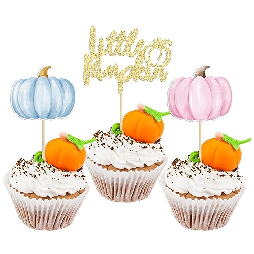 Gyufise 24 adornos de calabaza para cupcakes de calabaza azul y rosa, decoración de pastel de revelación de género para Acción de Gracias,