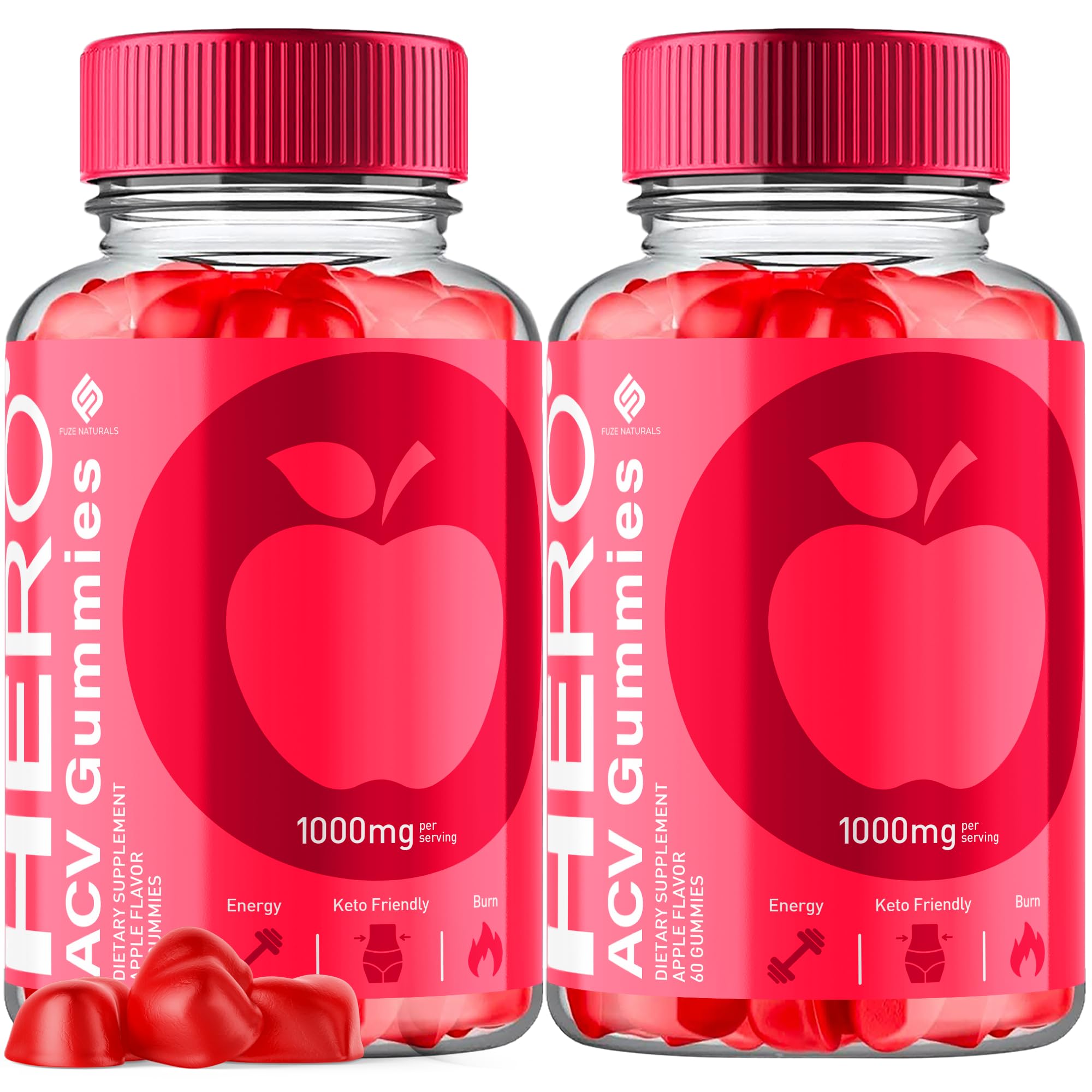 (2 Pack) Hero Keto ACV Gummies Advanced Formula, Hero Keto+ ACV Gummies Apple Cider Vinegar 1000MG Vitamin Supplement, Hero Keto+ACV Gummies Folic Acid Vitamin B12 and B6 Beet Root (120 Gummies)