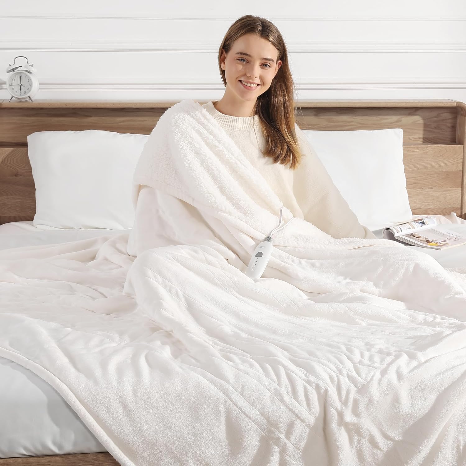Full Size Heated Blanket 72''X84'' Electric Blanket - Soft Silky Plush Heating Blanket with 5 Heating Levels & 10 Hours Auto Off, ETL Certified & Machine Washable for Grandma Gifts(Cream White) 08-cream Full 72" x 84"