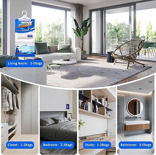 Vista 6 de ZSZMFH Paquete de 15 bolsas colgantes absorbentes de humedad, paquetes de humedad sin fragancia, bolsas deshumidificadoras colgantes para armario