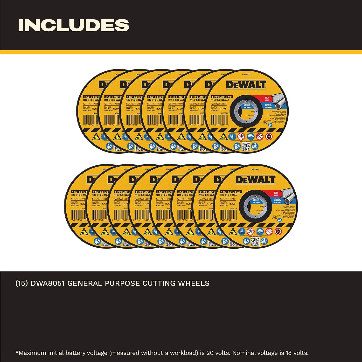 DEWALT 4-1/2 In x .045 in Aluminum Oxide Bonded Abrasive Cut Off Blade with 7/8 in Arbor, 15 Pack General Purpose Cutting Wheels (DWA8051B15)
