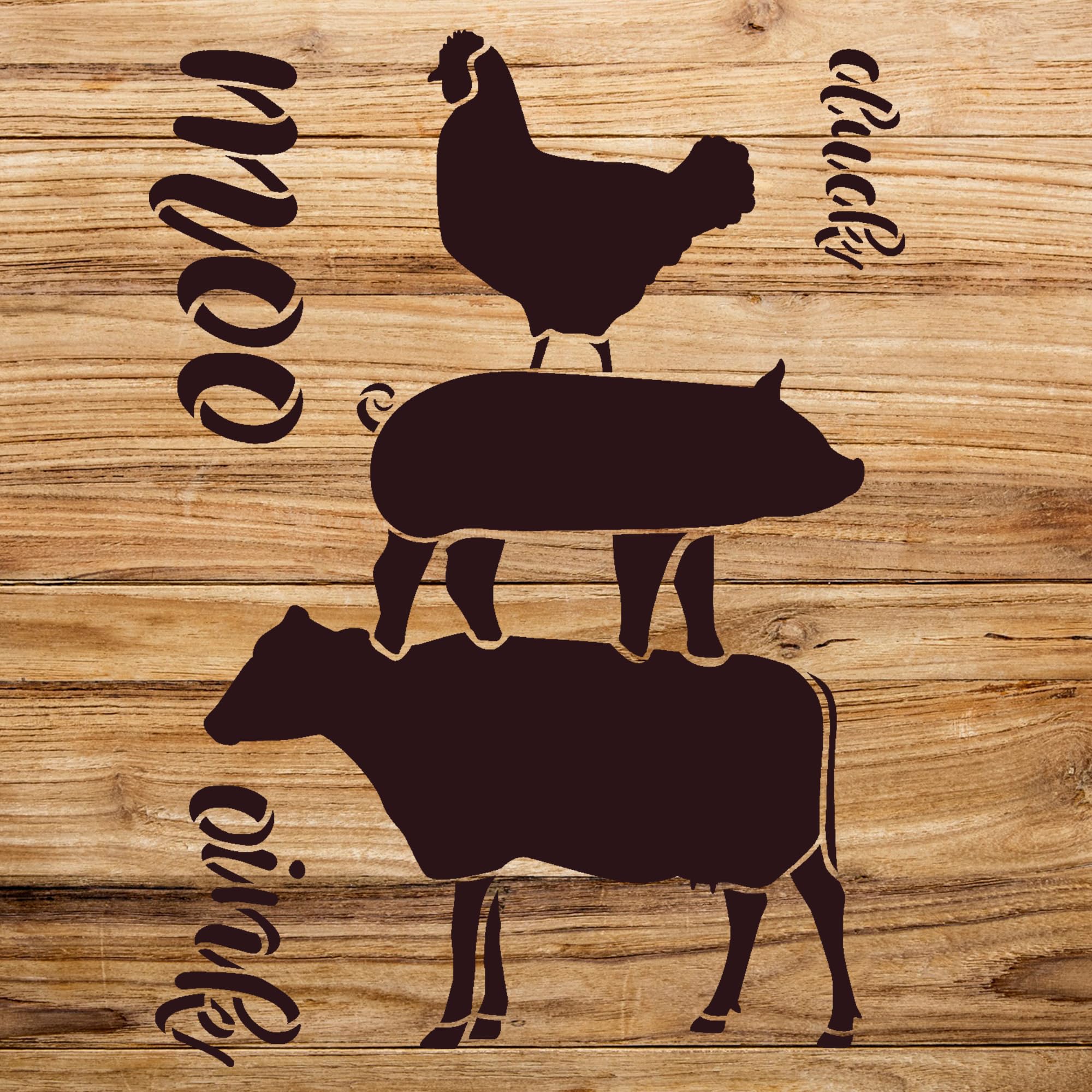 Farm Animal Stencil Pattern for Wood Signs and Crafts, Reusable Mylar Template Featuring Chicken, Pig, and Cow, Ideal for DIY Home Decor Projects - Size A2 (18.7