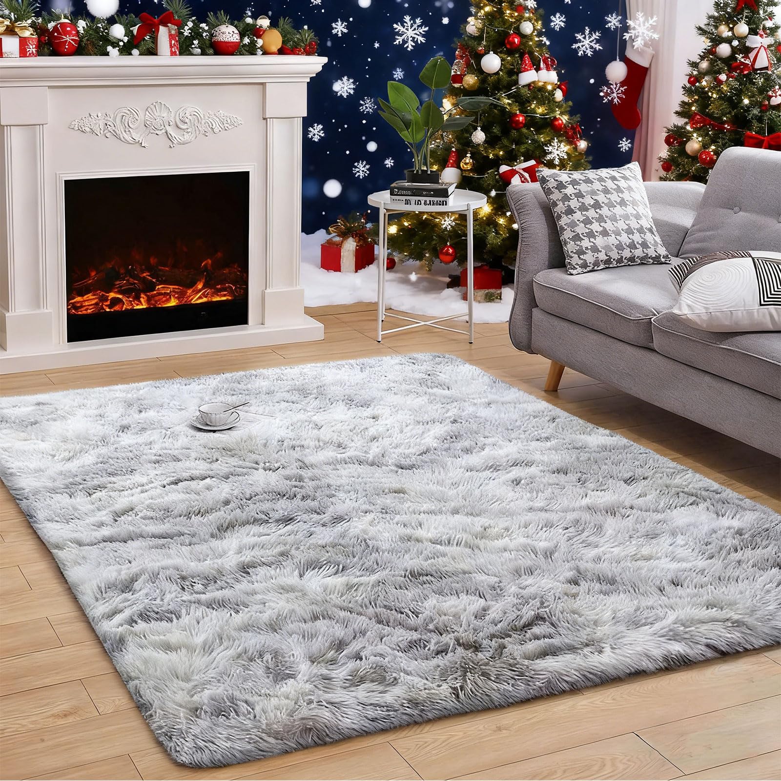 GUOJUN Tapis Chambre 110 x 220 cm Poils Longs, Lavable, Moderne Tapis de Cuisine Antidérapant pour Salon Chambre, Gris Clair