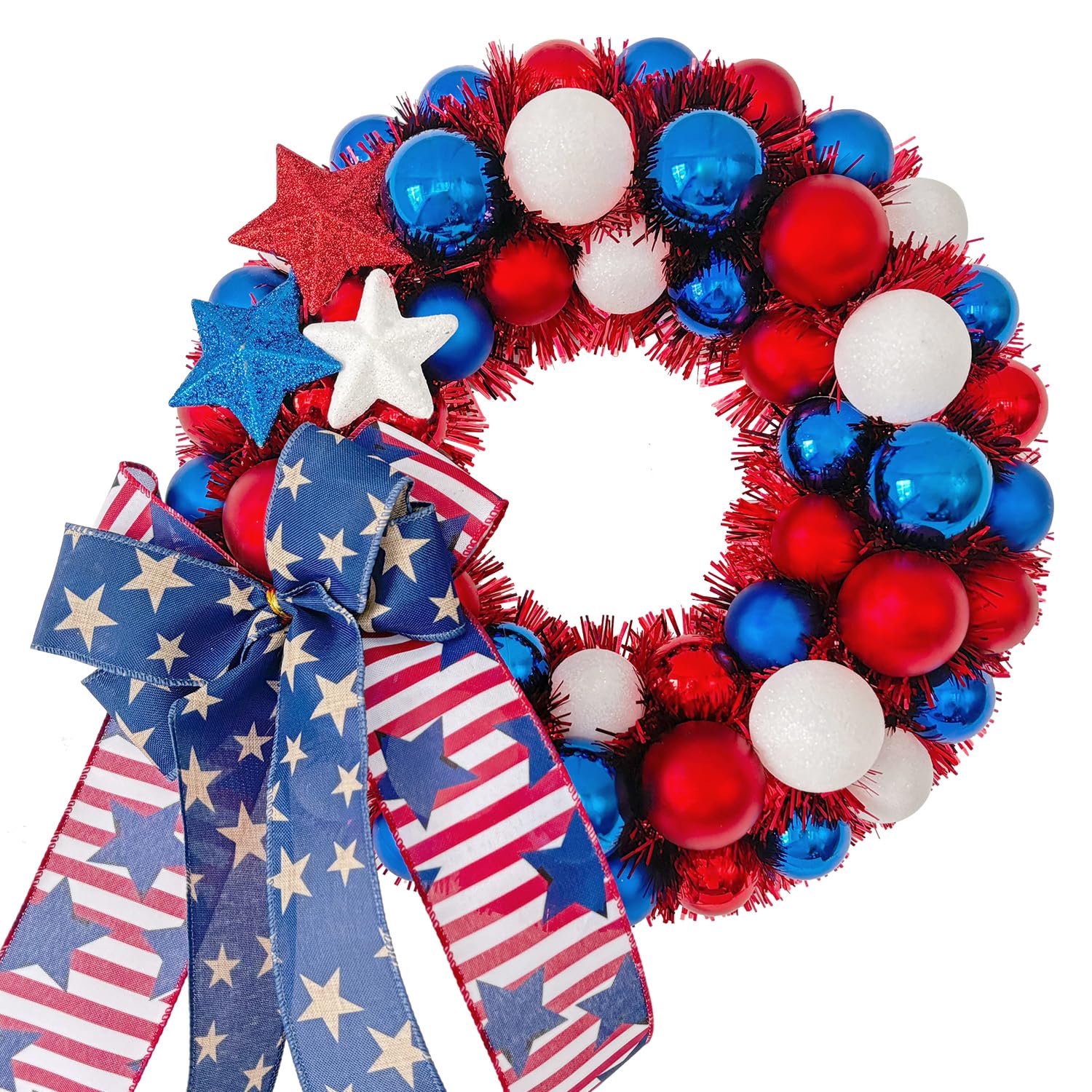 Couronne de boules patriotiques HipTree de 35 cm avec lumières LED pour la porte d'entrée
